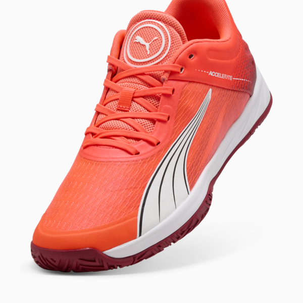 Accelerate Turbo Handball Shoes Unisex, Glowing Red-PUMA White-Dark Crimson-PUMA Black, large-ZAF
