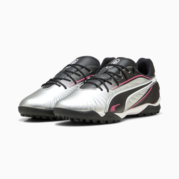 Tacos de fútbol KING MATCH TT Mid para adolescentes, PUMA Silver-PUMA Black-Sun Struck-PUMA White, large-MEX