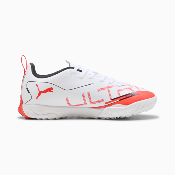 ULTRA 5 PLAY TT Mid Football Boots Youth, PUMA White-PUMA Black-Glowing Red, large-MEX