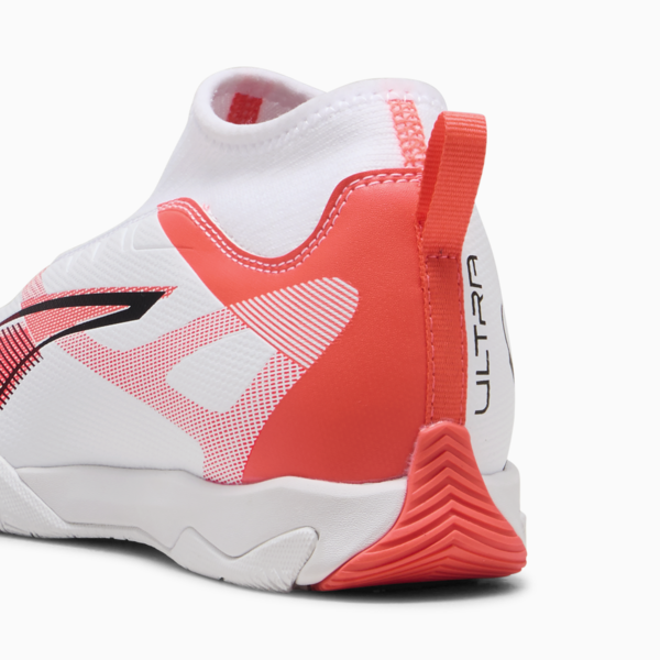 Tacos de fútbol ULTRA 5 MATCH+ Mid para adolescentes, PUMA White-PUMA Black-Glowing Red, large-MEX