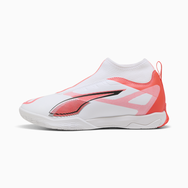Tacos de fútbol ULTRA 5 MATCH+ Mid para adolescentes, PUMA White-PUMA Black-Glowing Red, large-MEX