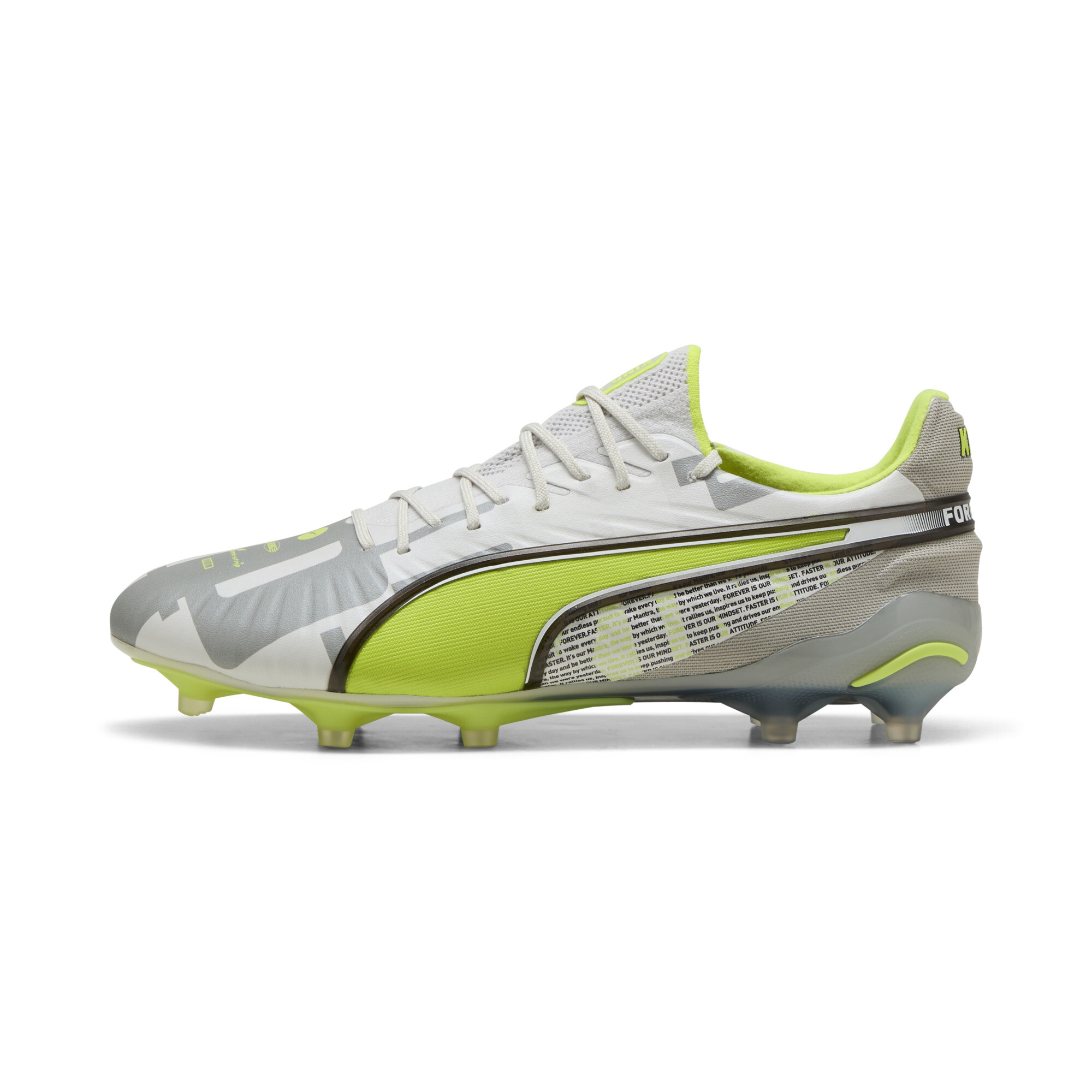 Puma KING ULTIMATE FOREVER FG/AG Fußballschuhe Unisex | Feather Gray/Electric Lime/White | Größe: 45