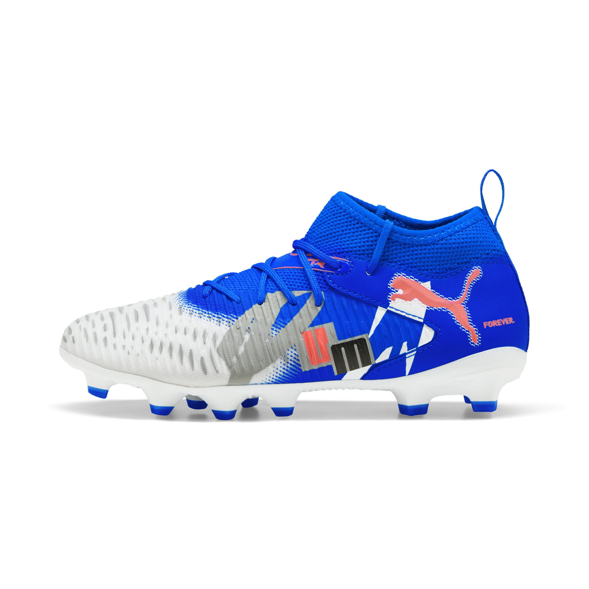 Puma FUTURE 8 MATCH FOREVER FG/AG Fußballschuhe Teenager Für Für Kinder | White/Ultra Blue/Feather Gray | Größe: 32