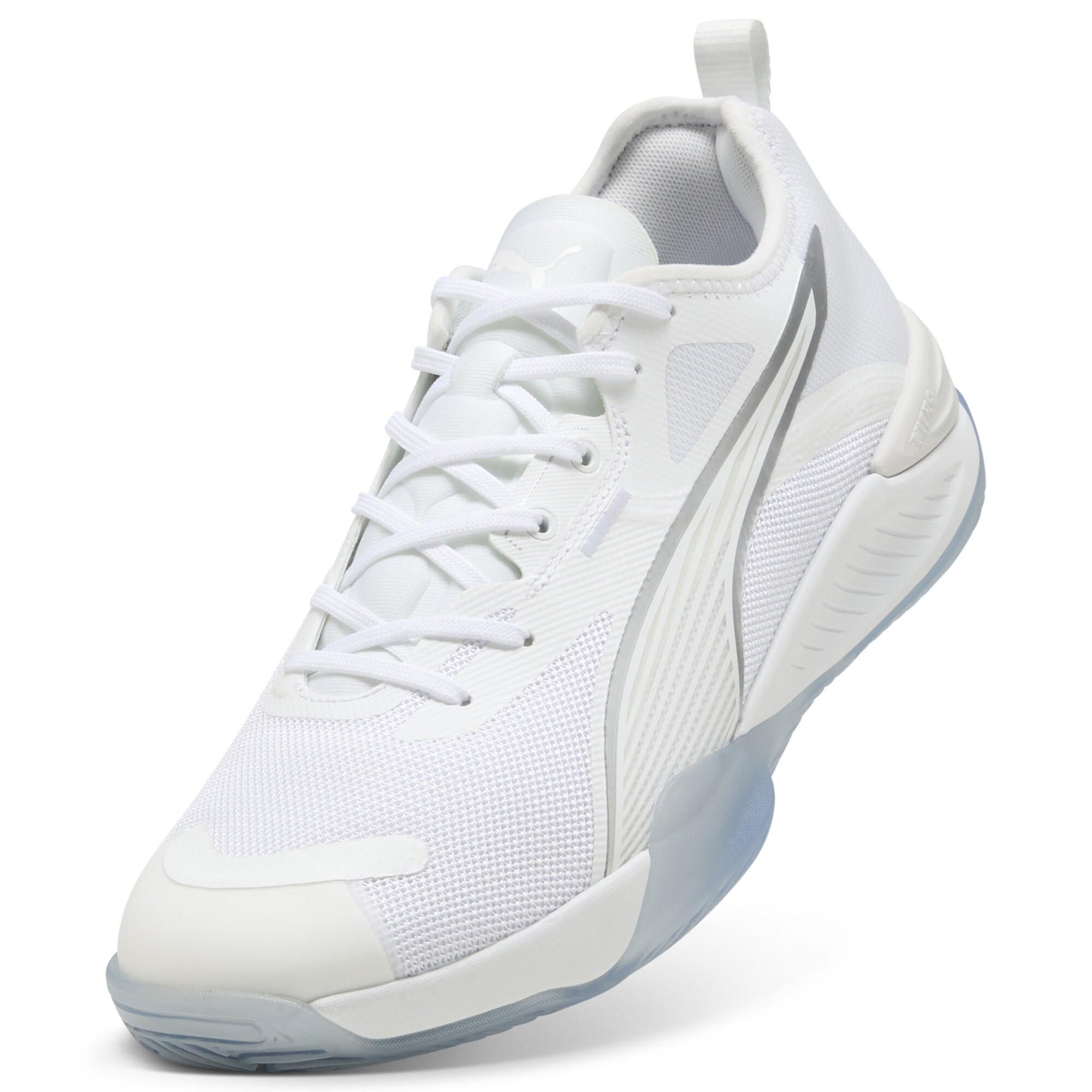 PUMA Eliminate NITROâ¢ SQD uniseks handbalschoenen, Wit/Zilver, Maat 40,5 thumbnail 2