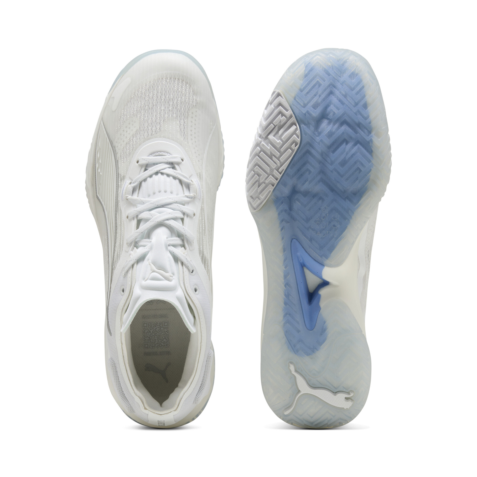 PUMA Accelerate NITROâ¢ SQD 4 uniseks handbalschoenen, Wit/Zilver, Maat 37,5 thumbnail 4