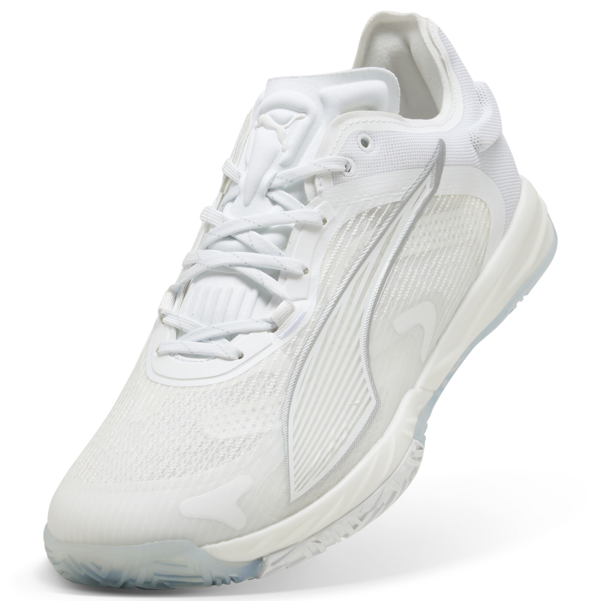PUMA Accelerate NITROâ¢ SQD 4 uniseks handbalschoenen, Wit/Zilver, Maat 37,5 thumbnail 2