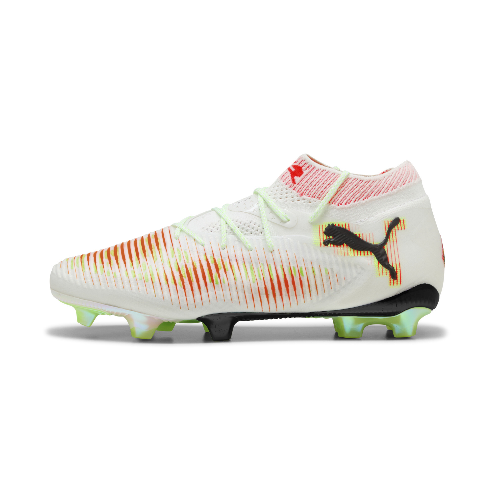 Puma FUTURE 8 ULTIMATE LAUNCH FG Fußballschuhe Unisex | White/Black/Lime Squeeze | Größe: 42