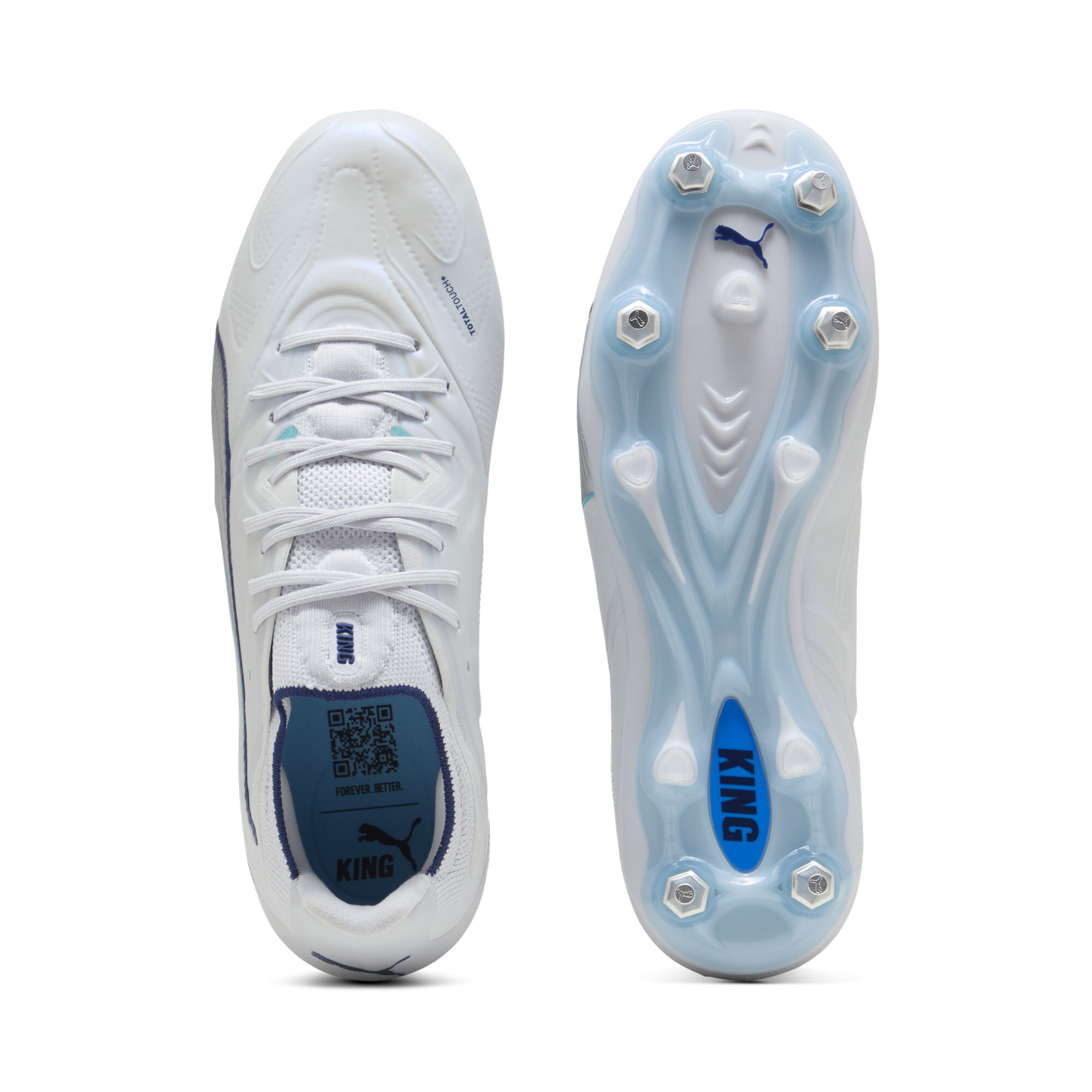 PUMA KING 20 ULTIMATE MxSG uniseks voetbalschoenen, Blauw/Zilver, Maat 39 thumbnail 4