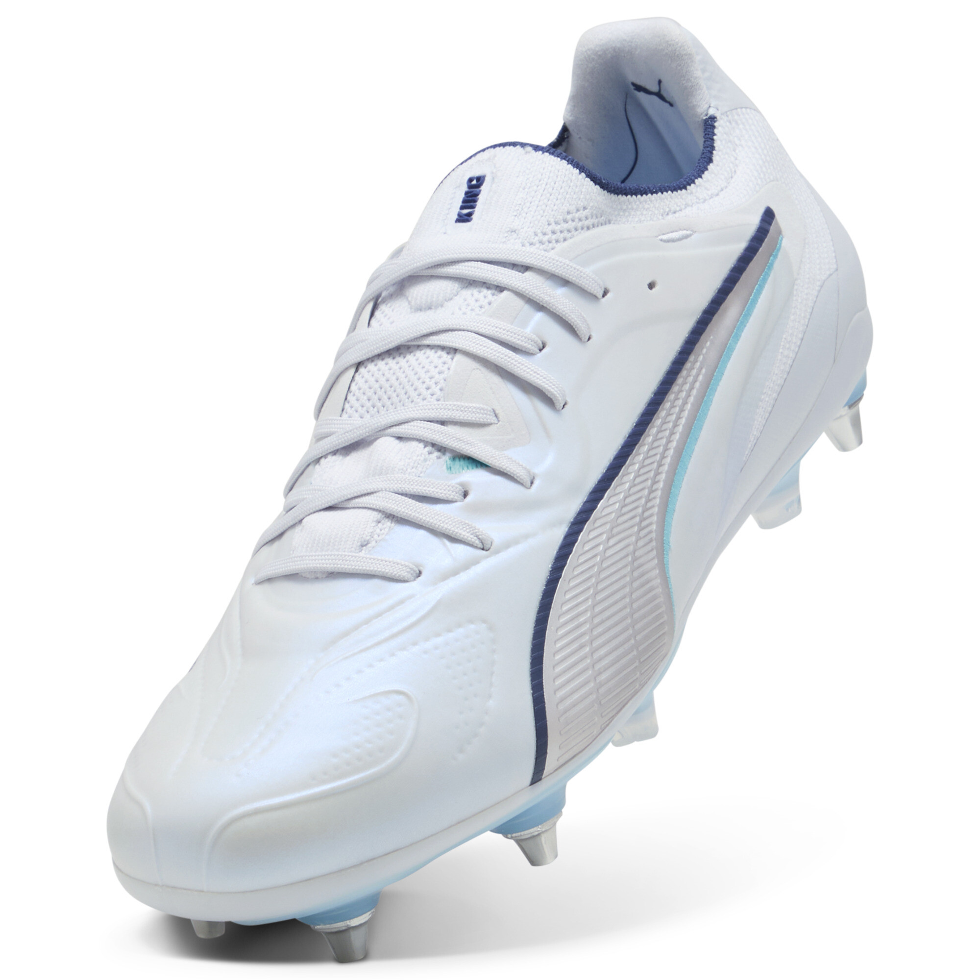 PUMA KING 20 ULTIMATE MxSG uniseks voetbalschoenen, Blauw/Zilver, Maat 39 thumbnail 2