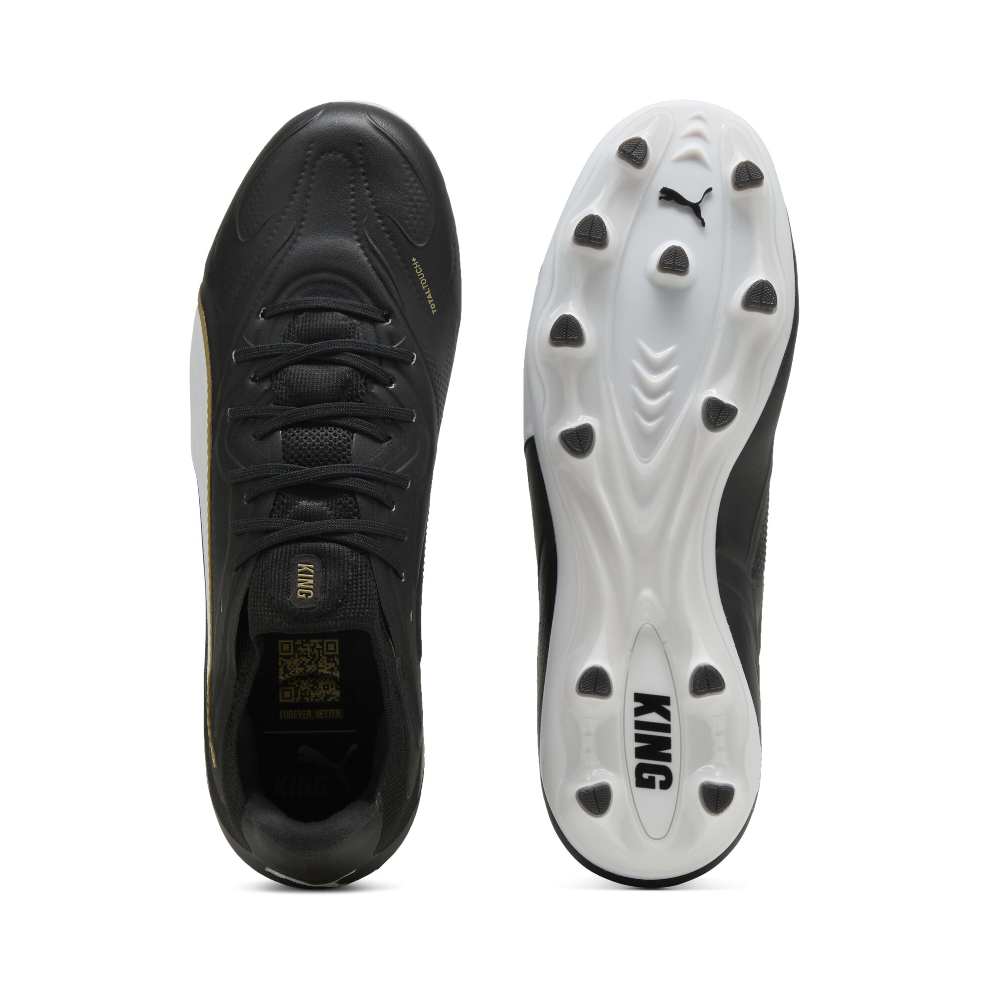 PUMA KING 20 ULTIMATE FG/AG uniseks voetbalschoenen, Zwart/Wit/Goud, Maat 42,5 thumbnail 4