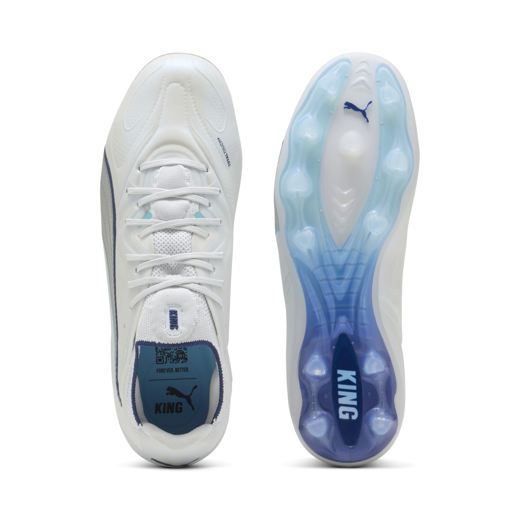 PUMA KING 20 ULTIMATE FG/AG uniseks voetbalschoenen, Blauw/Zilver, Maat 48 thumbnail 4