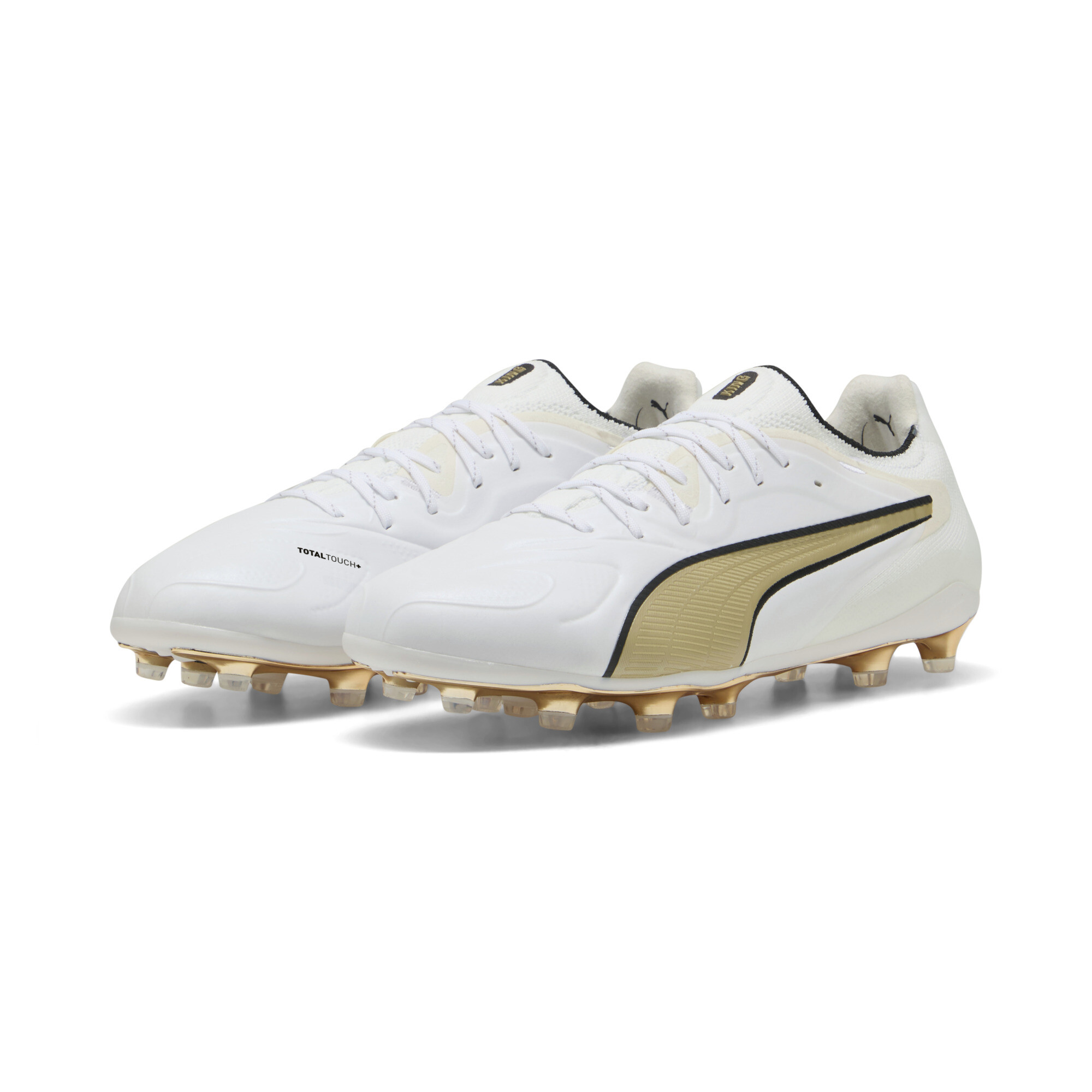 PUMA KING 20 ULTIMATE FG/AG uniseks voetbalschoenen, Zwart/Wit/Goud, Maat 40,5 thumbnail 6
