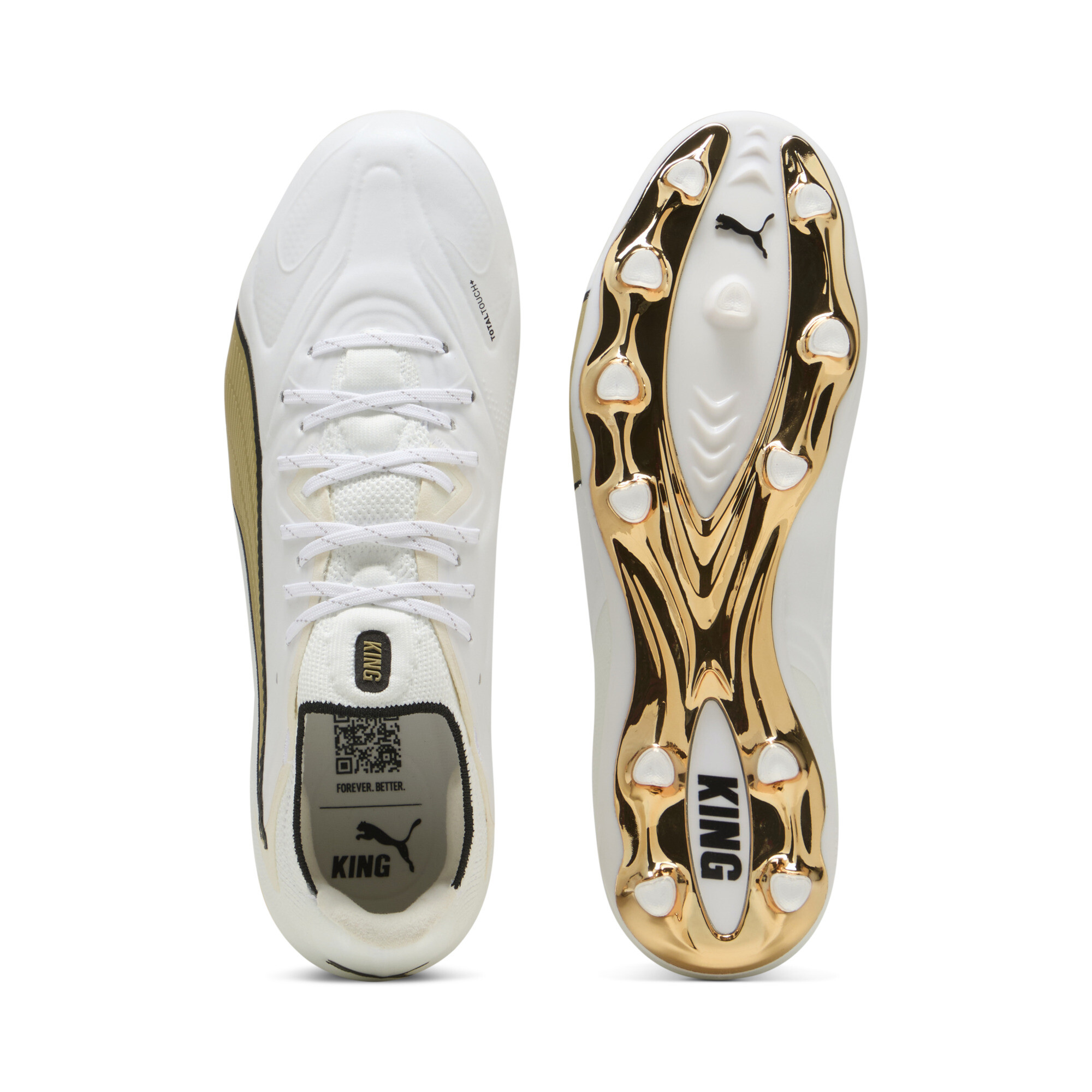 PUMA KING 20 ULTIMATE FG/AG uniseks voetbalschoenen, Zwart/Wit/Goud, Maat 40,5 thumbnail 4
