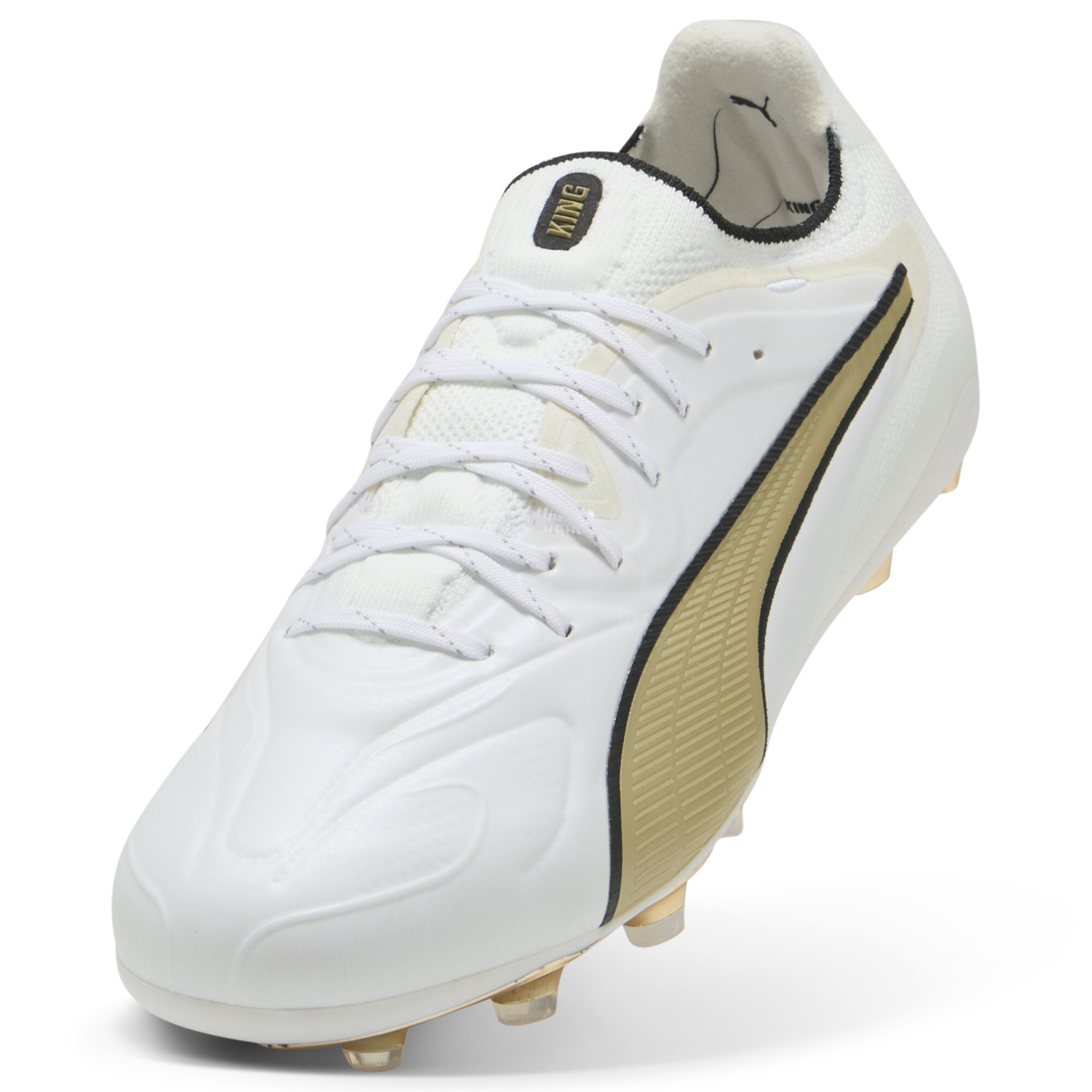 PUMA KING 20 ULTIMATE FG/AG uniseks voetbalschoenen, Zwart/Wit/Goud, Maat 40,5 thumbnail 2