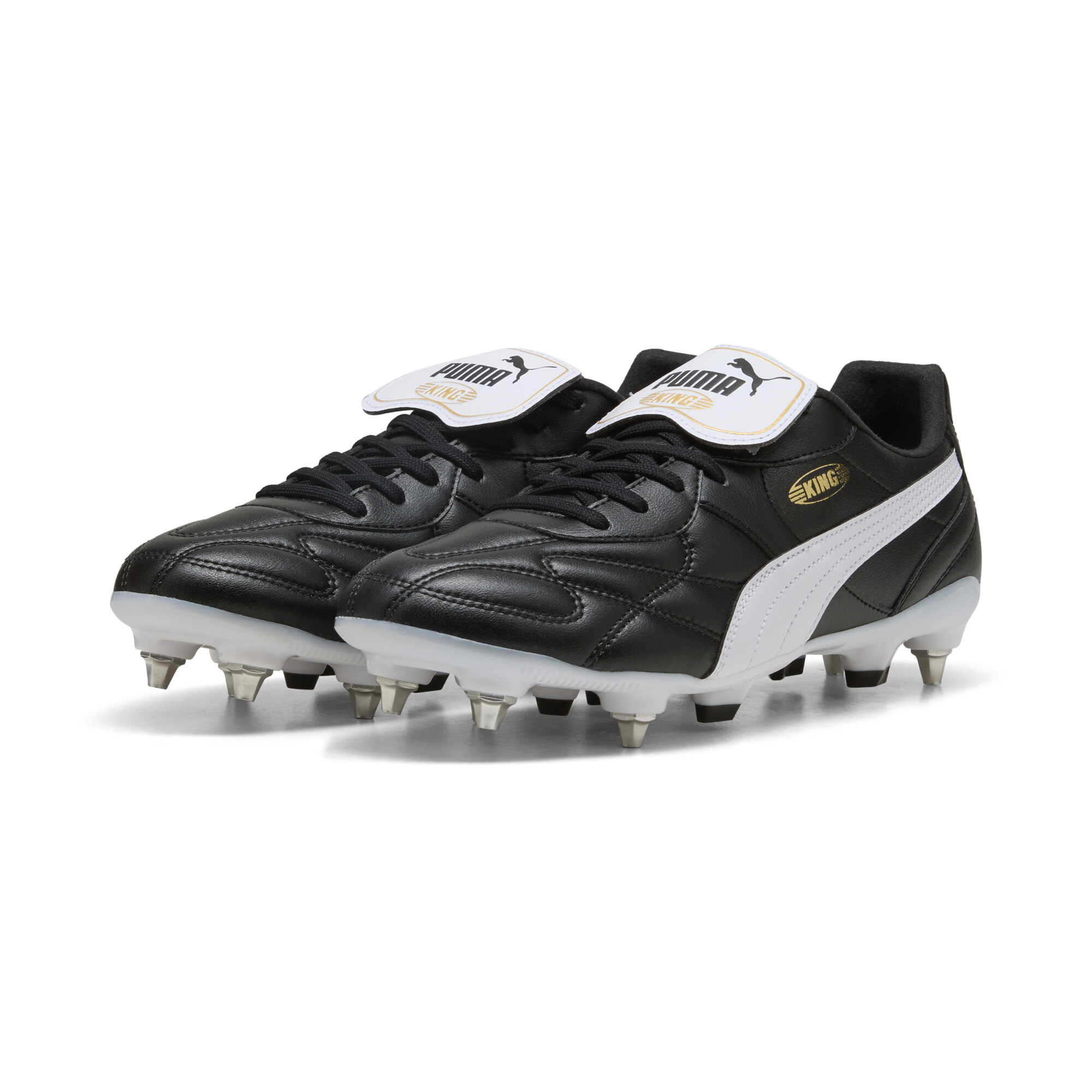PUMA KING TOP MxSG voetbalschoenen uniseks, Zwart/Wit/Goud, Maat 44,5 thumbnail 6