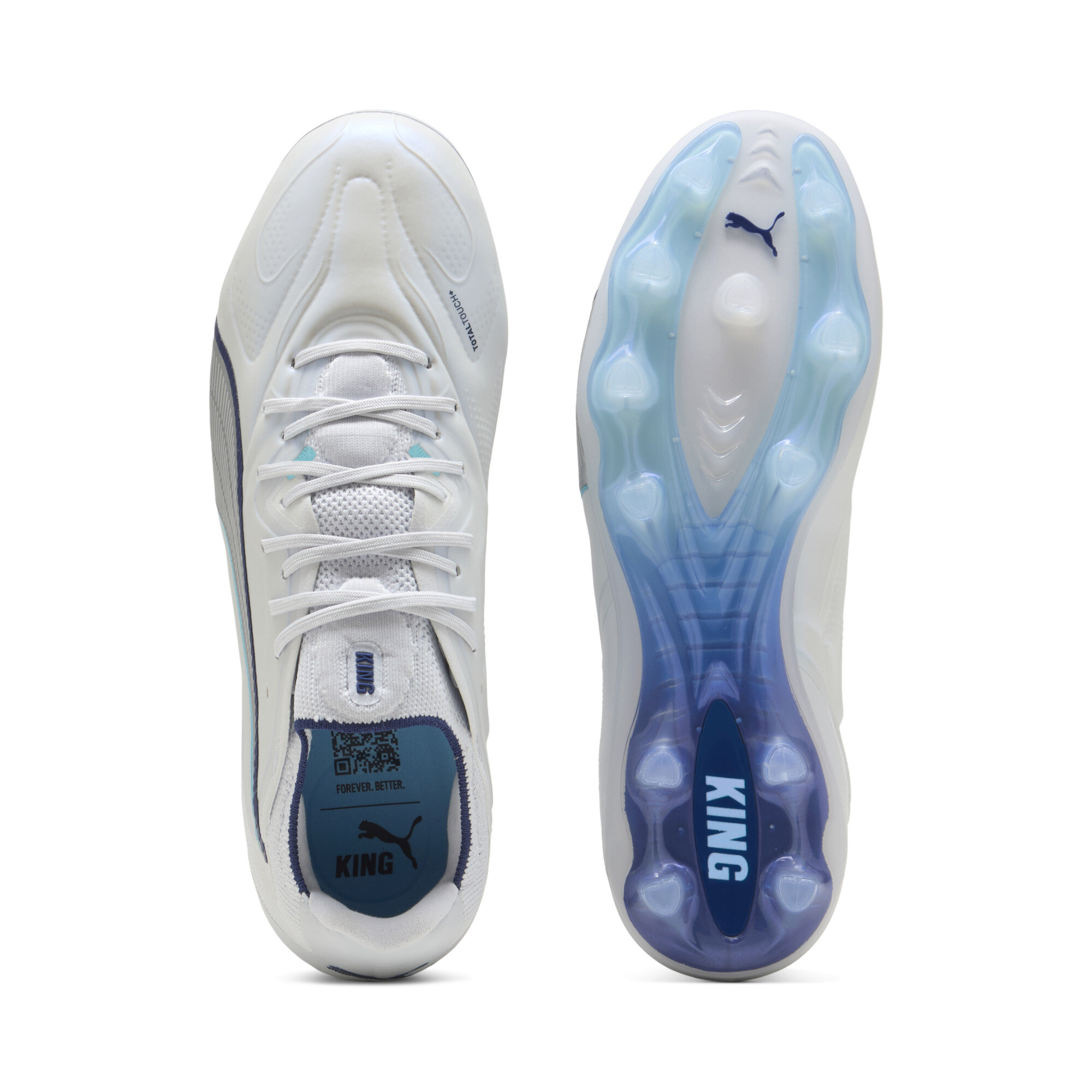 PUMA KING 20 ULTIMATE FG/AG voetbalschoenen voor Dames, Blauw/Zilver, Maat 40 thumbnail 4