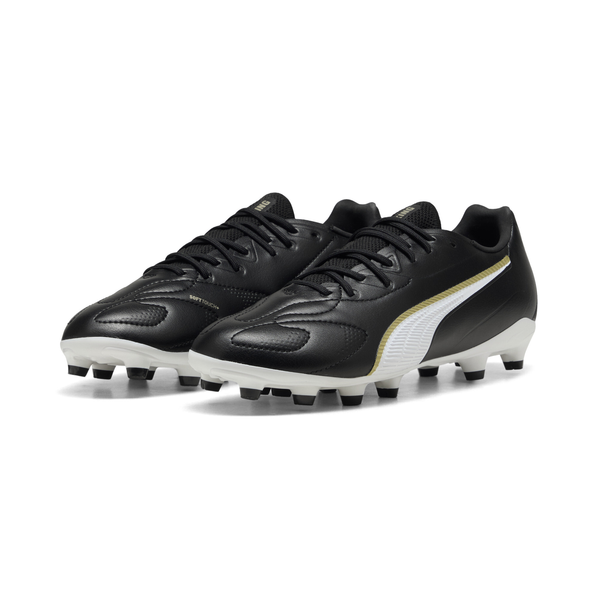 PUMA KING 20 MATCH FG/AG voetbalschoenen, Zwart/Wit/Goud, Maat 35,5 thumbnail 6