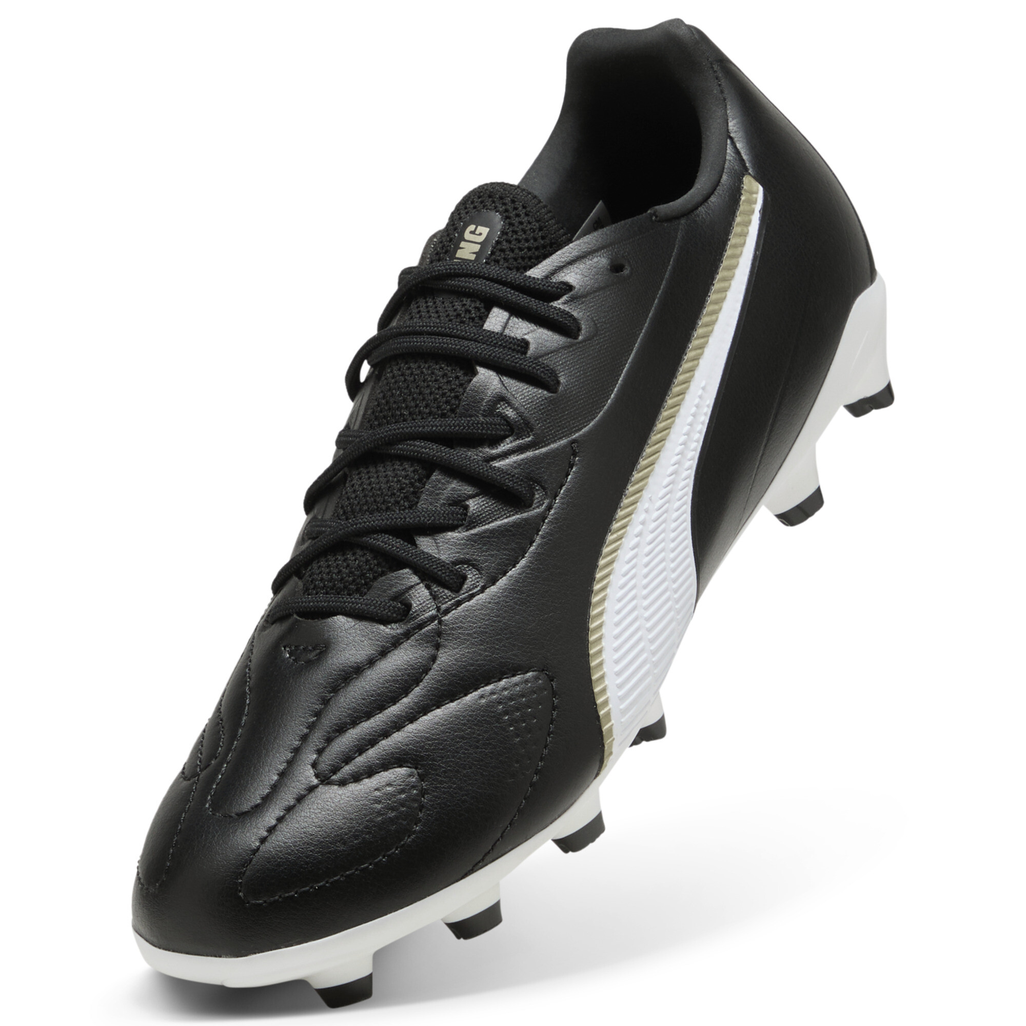 PUMA KING 20 MATCH FG/AG voetbalschoenen, Zwart/Wit/Goud, Maat 35,5 thumbnail 2