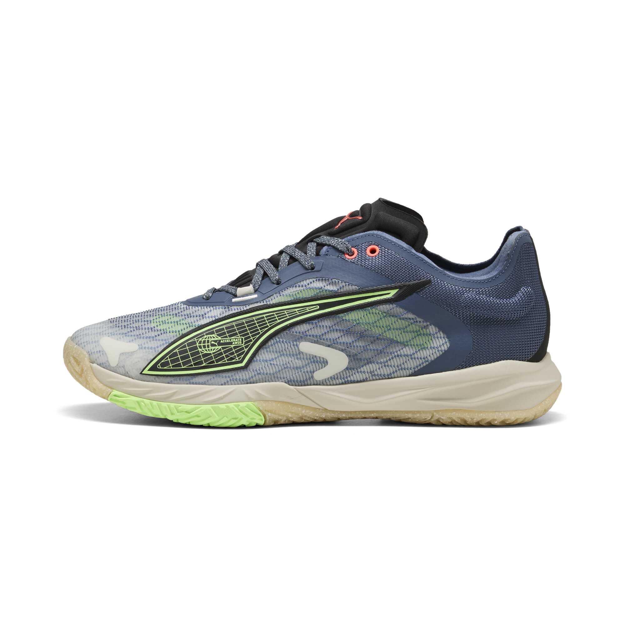 PUMA Accelerate NITROâ¢ SQD 4 FOREVER.BETTER. Handbalschoenen Uniseks, Blauw/Zwart/Grijs, Maat 45