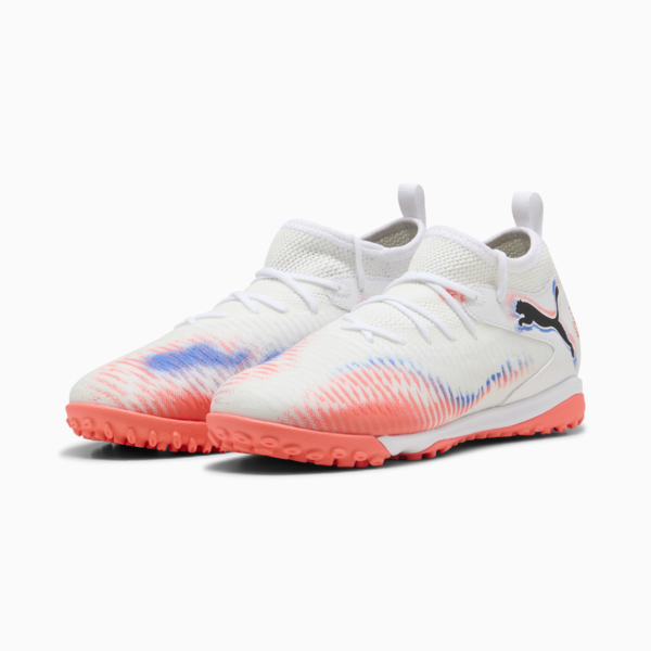 Tacos de fúbol FUTURE 8 MATCH TT Mid para adolescentes, PUMA White-PUMA Black-Glowing Red, large-MEX