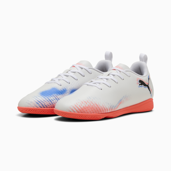 Botines de futsal FUTURE 8 PLAY juvenil, PUMA White-PUMA Black-Glowing Red, large-ARG