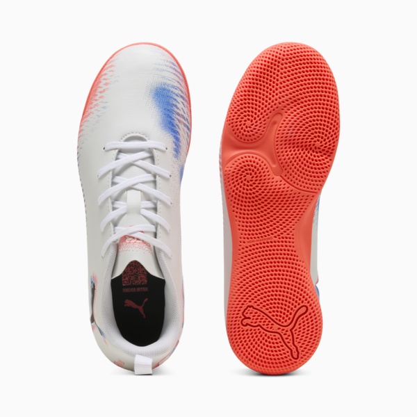 Botines de futsal FUTURE 8 PLAY juvenil, PUMA White-PUMA Black-Glowing Red, large-ARG
