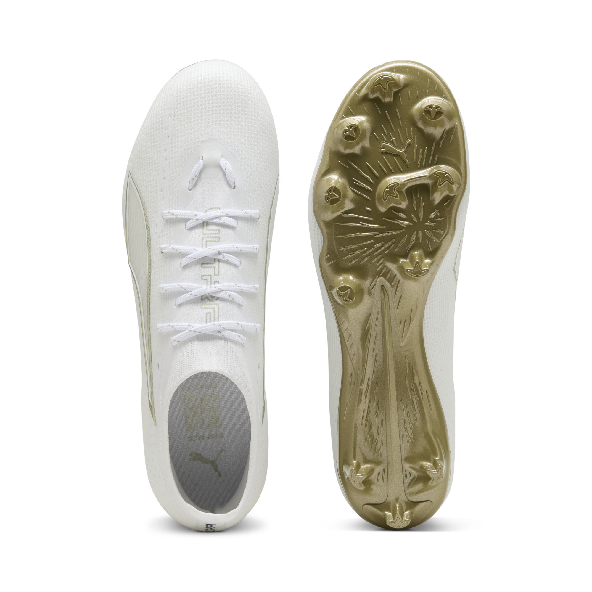 PUMA ULTRA 6 PRO FG uniseks voetbalschoenen, Zwart/Wit/Goud, Maat 46,5 thumbnail 4
