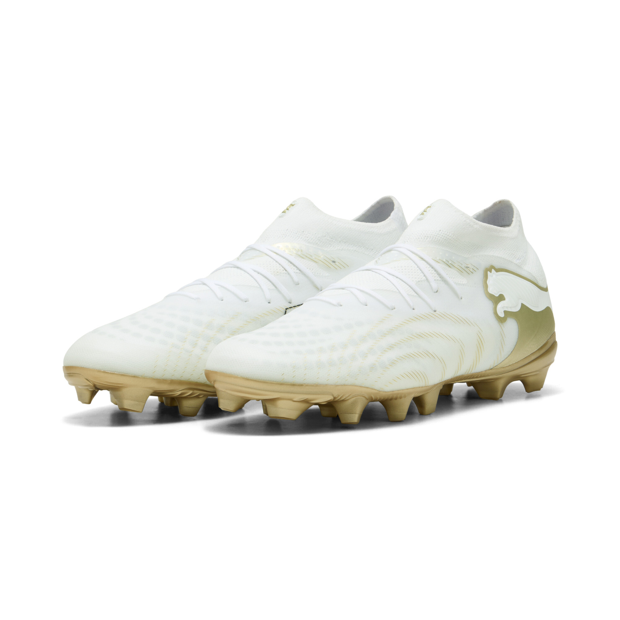 PUMA FUTURE 9 PRO FG/AG uniseks voetbalschoenen, Zwart/Wit/Goud, Maat 42 thumbnail 6