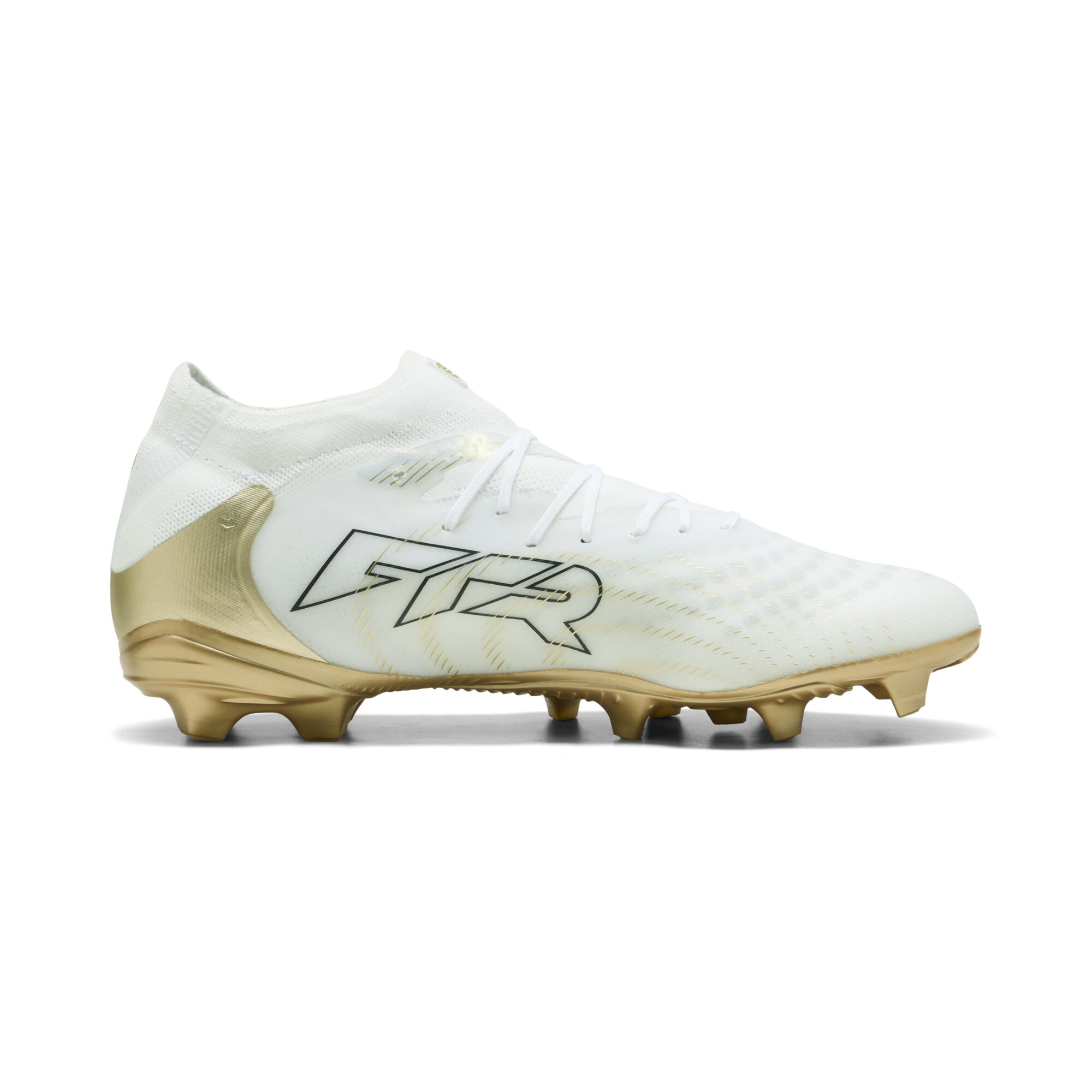 PUMA FUTURE 9 PRO FG/AG uniseks voetbalschoenen, Zwart/Wit/Goud, Maat 42 thumbnail 3