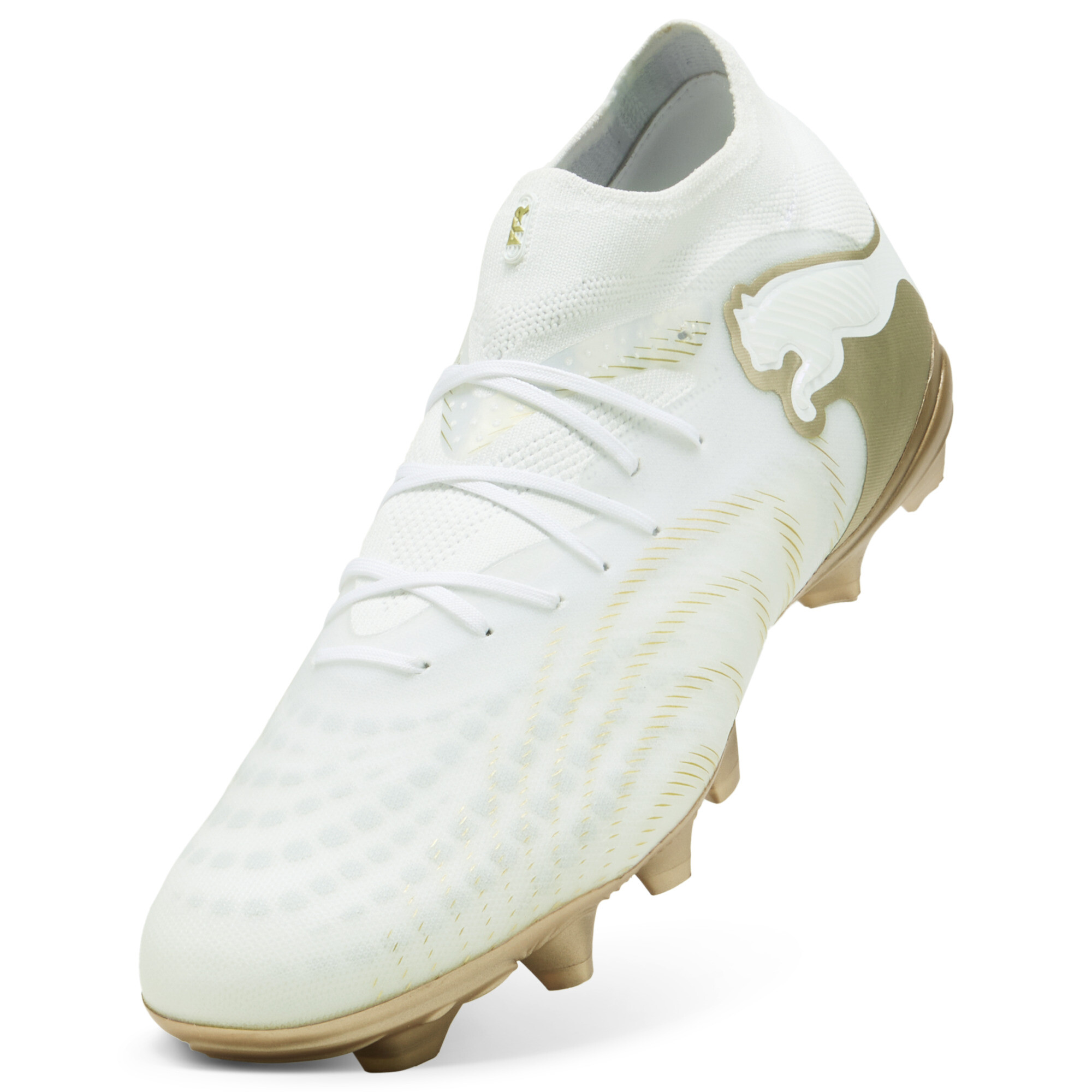 PUMA FUTURE 9 PRO FG/AG uniseks voetbalschoenen, Zwart/Wit/Goud, Maat 42 thumbnail 2