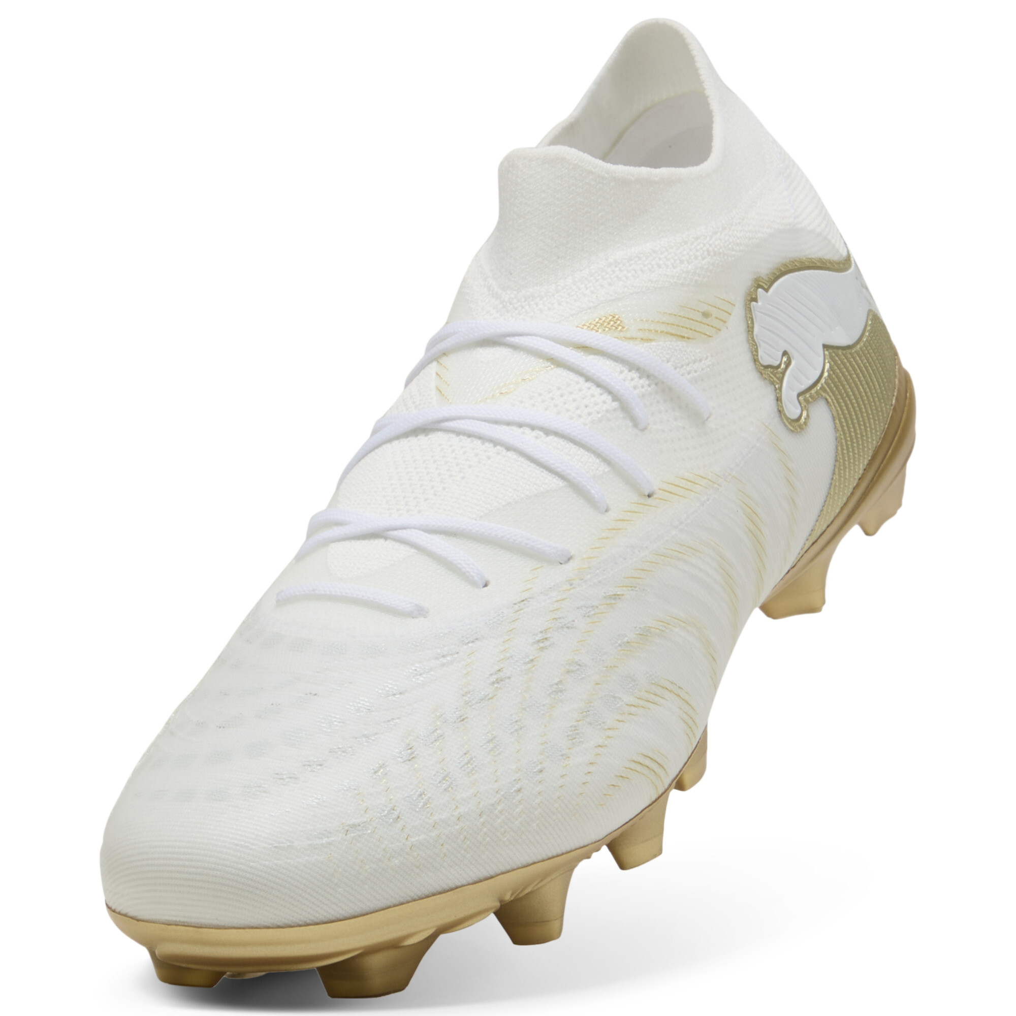 PUMA FUTURE 9 MATCH FG/AG uniseks voetbalschoenen, Zwart/Wit/Goud, Maat 48 thumbnail 2