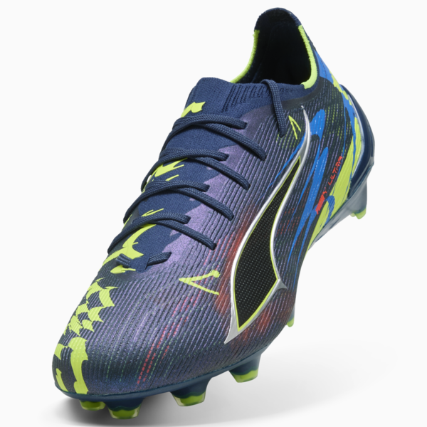 ULTRA 6 ULTIMATE DARE TO FG Football Boots Unisex, Persian Blue-Puma Aged Silver-PUMA Black-Lime Squeeze, large-MEX