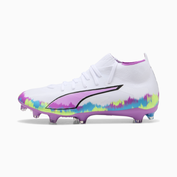 Tacos de fútbol ULTRA 6 MATCH+ BRILLIANCE FG/AG para mujer, PUMA White-Fizzy Apple-Bright Aqua-Pure Magenta, large-MEX