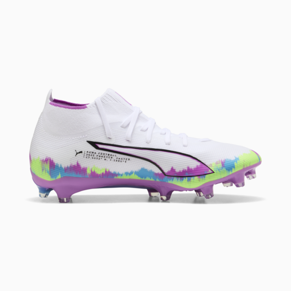 Tacos de fútbol ULTRA 6 MATCH+ BRILLIANCE FG/AG para mujer, PUMA White-Fizzy Apple-Bright Aqua-Pure Magenta, large-MEX