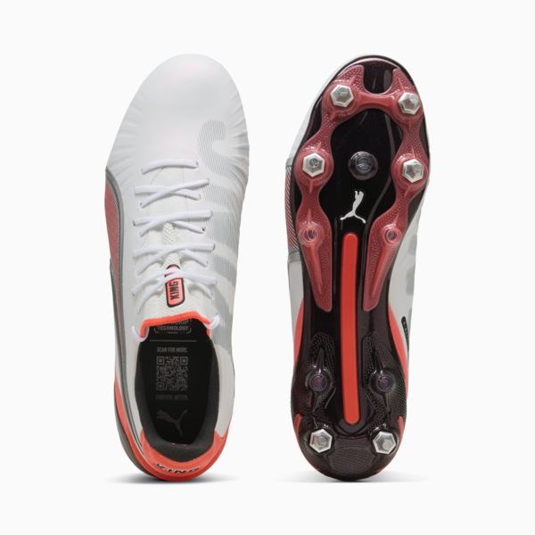 KING ULTIMATE FG/AG Football Boots Unisex, PUMA White-PUMA Silver-Glowing Red-PUMA Black, large-ZAF