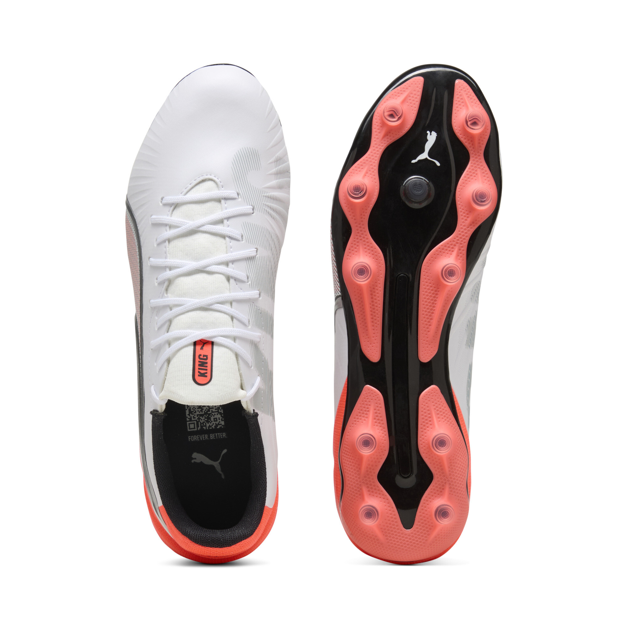 PUMA KING MATCH FG/AG uniseks voetbalschoenen, Rood/Wit/Zilver, Maat 43 thumbnail 4