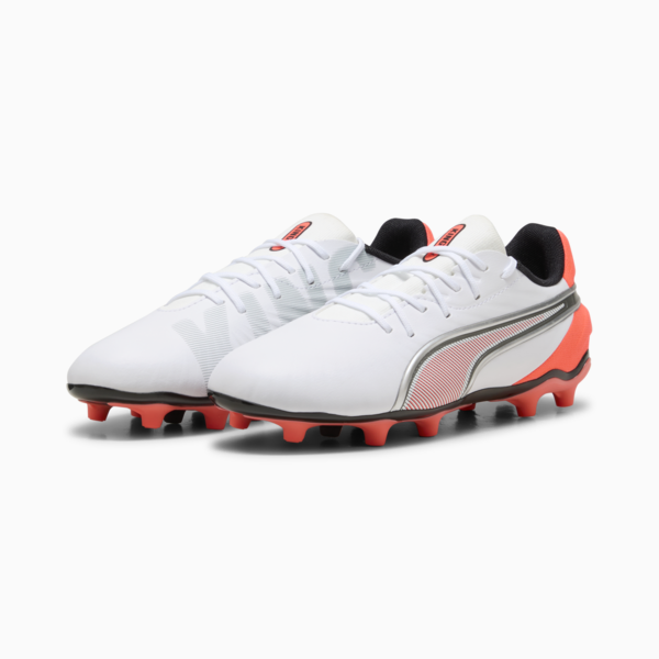 Botines de fútbol juveniles KING MATCH FG/AG, PUMA White-Glowing Red-PUMA Black-PUMA Silver, large-ARG