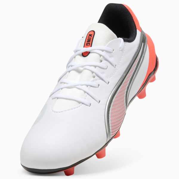 Botines de fútbol juveniles KING MATCH FG/AG, PUMA White-Glowing Red-PUMA Black-PUMA Silver, large-ARG