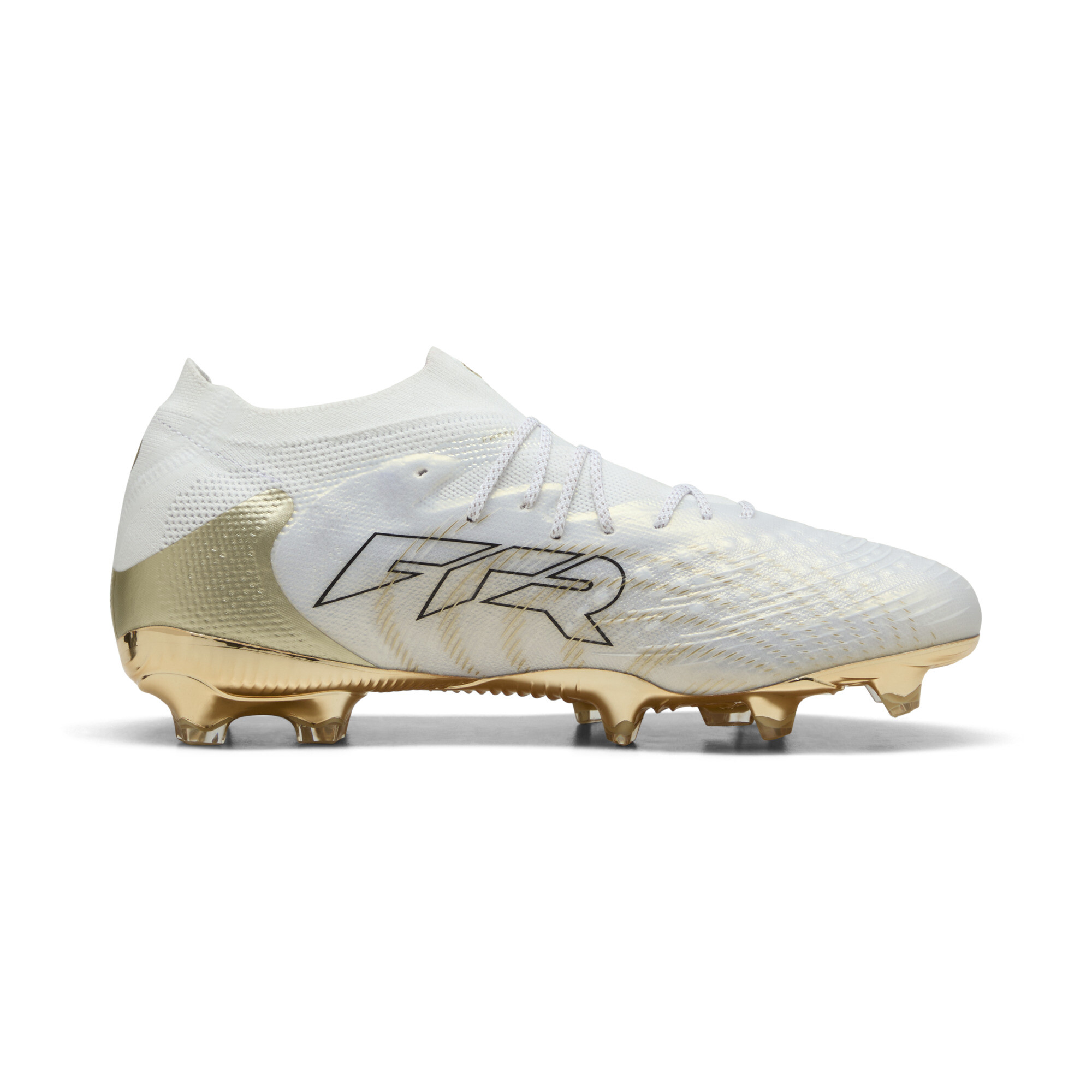 PUMA FUTURE 9 ULTIMATE FG uniseks voetbalschoenen, Zwart/Wit/Goud, Maat 42 thumbnail 3