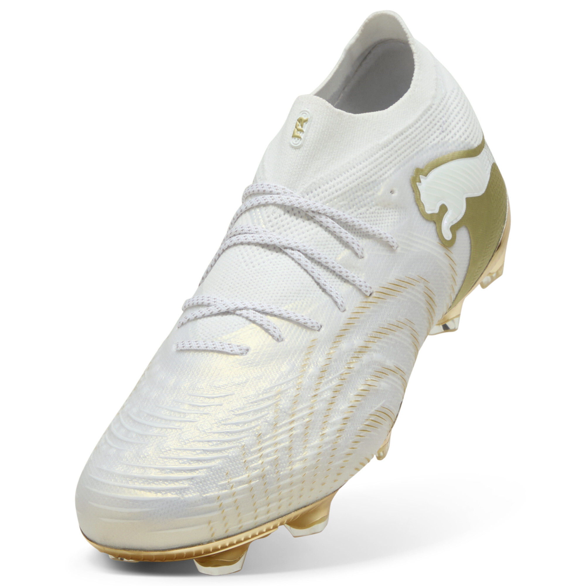 PUMA FUTURE 9 ULTIMATE FG uniseks voetbalschoenen, Zwart/Wit/Goud, Maat 42 thumbnail 2