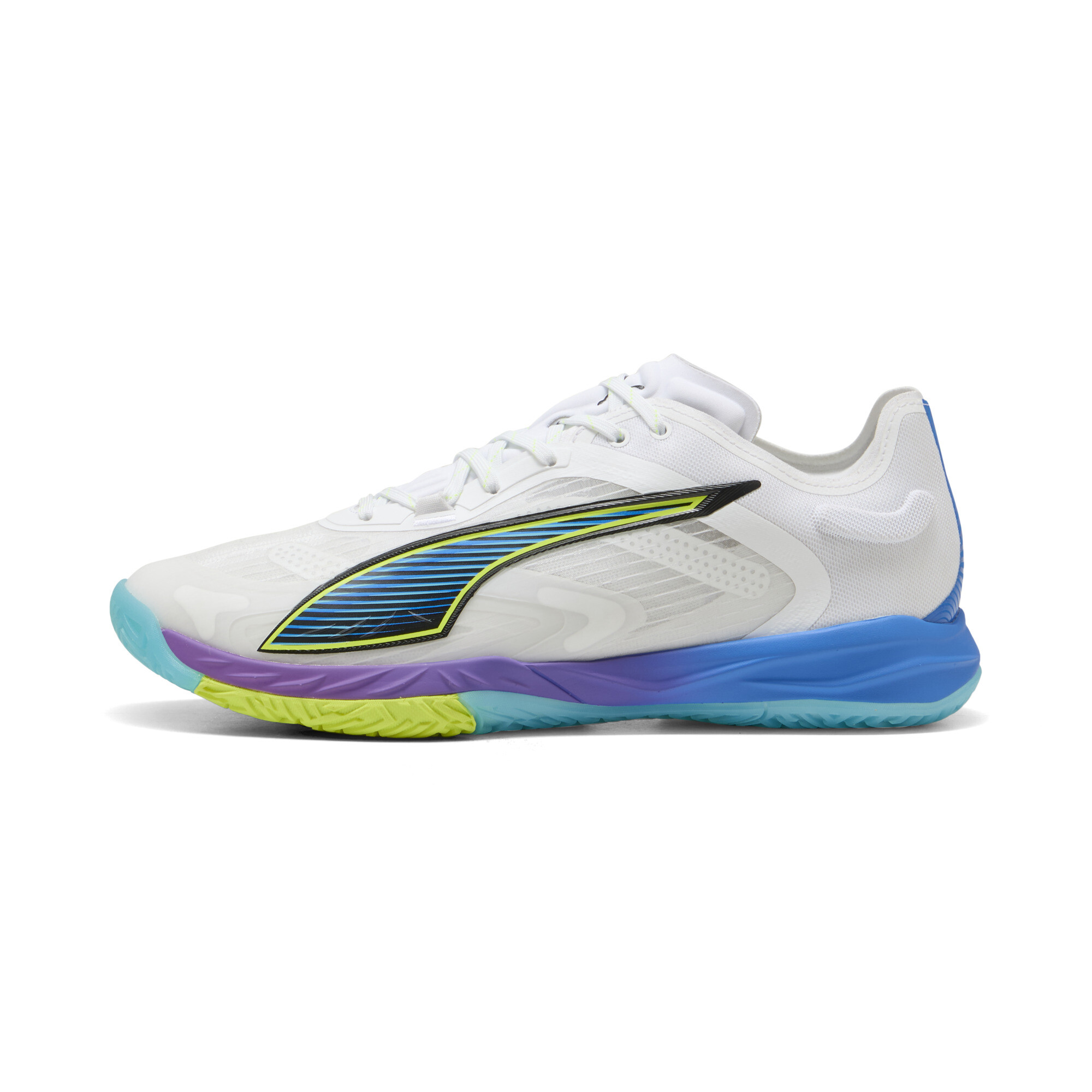 PUMA Accelerate NITROâ¢ SQD 4 Game On handbalschoenen uniseks, Blauw/Rood/Wit, Maat 45
