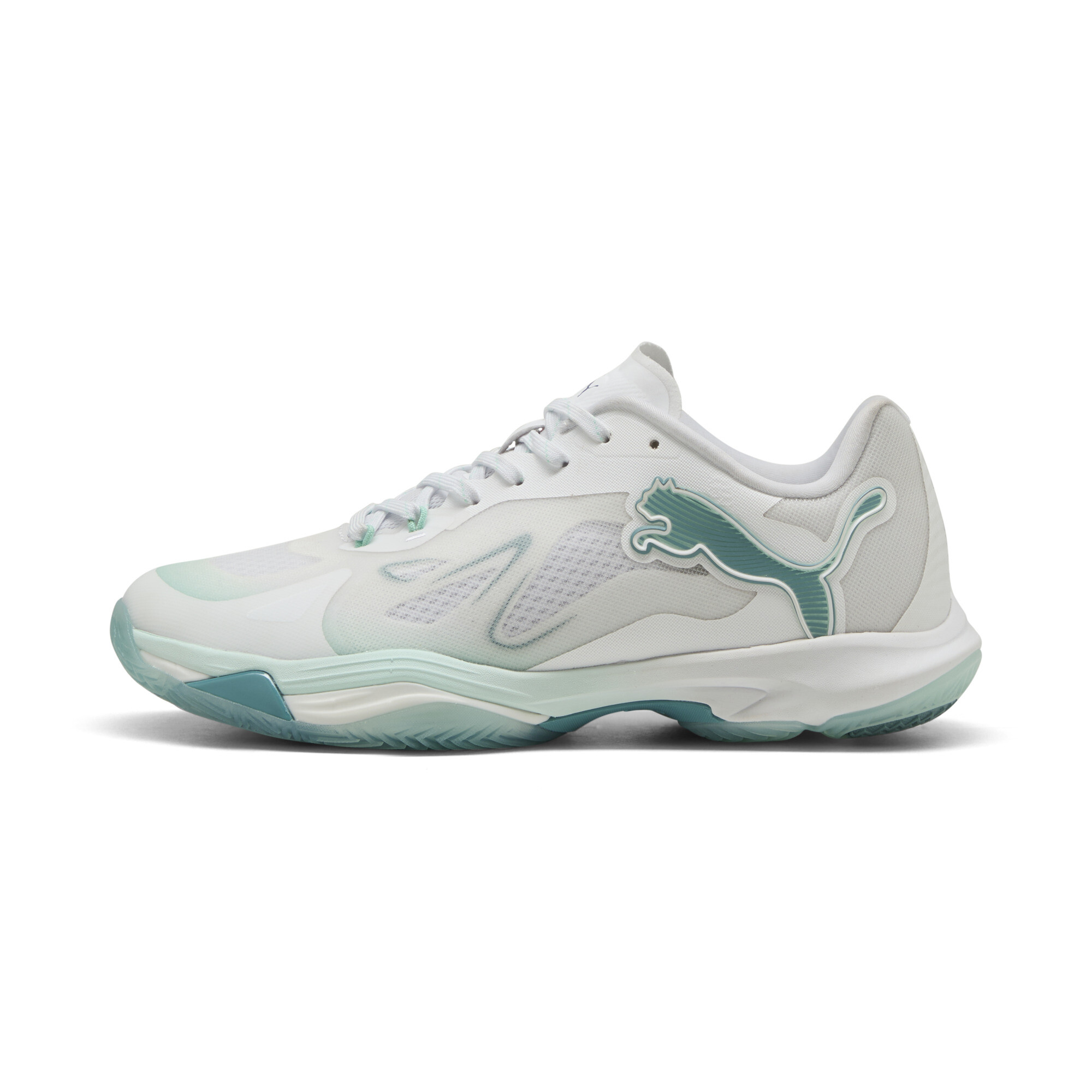 PUMA Vantage NITROâ¢ Game On handbalschoenen voor Dames, Blauw/Wit, Maat 44,5