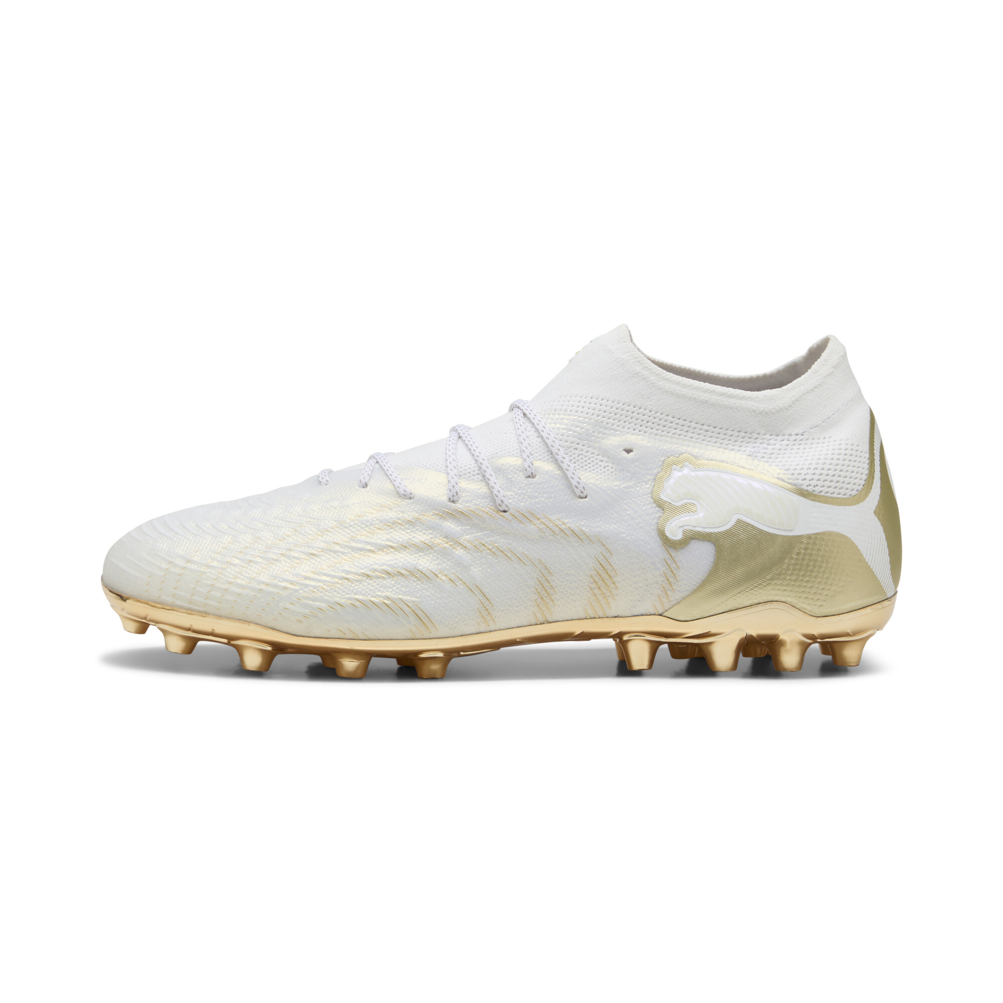 PUMA FUTURE 9 ULTIMATE MG uniseks voetbalschoenen, Zwart/Wit/Goud, Maat 46,5 thumbnail 5