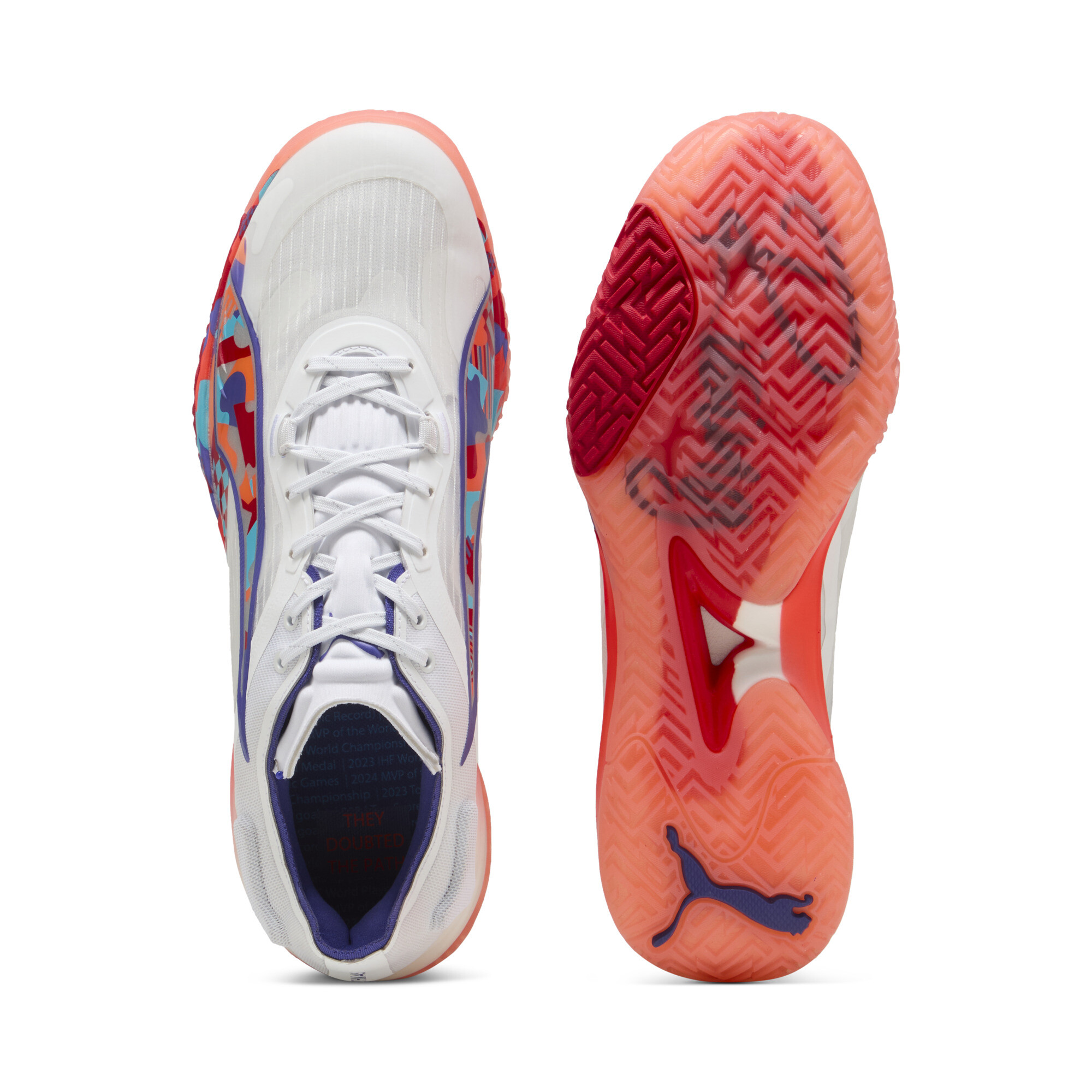 PUMA Accelerate NITRO™ SQD 4 Mathias Gidsel uniseks handbalschoenen, Rood/Wit, Maat 39 thumbnail 6