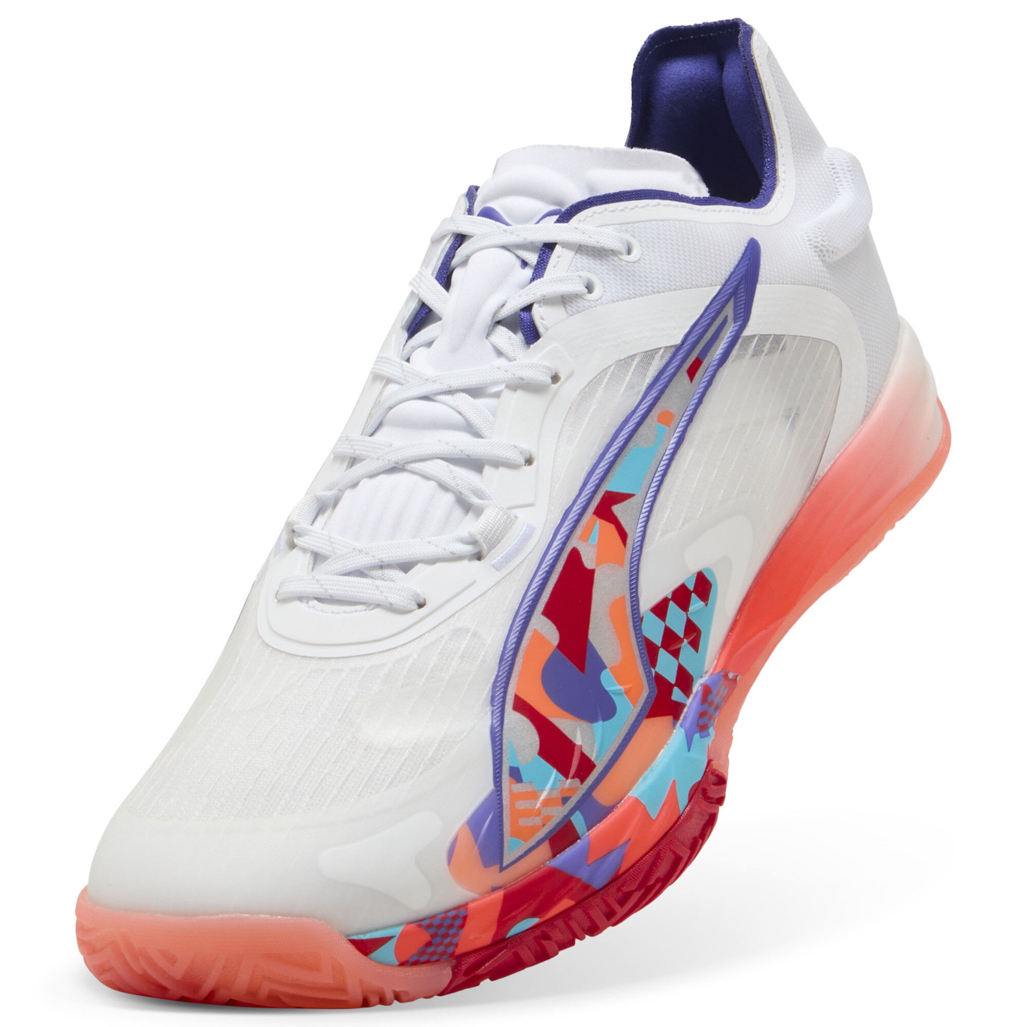 PUMA Accelerate NITRO™ SQD 4 Mathias Gidsel uniseks handbalschoenen, Rood/Wit, Maat 39 thumbnail 4