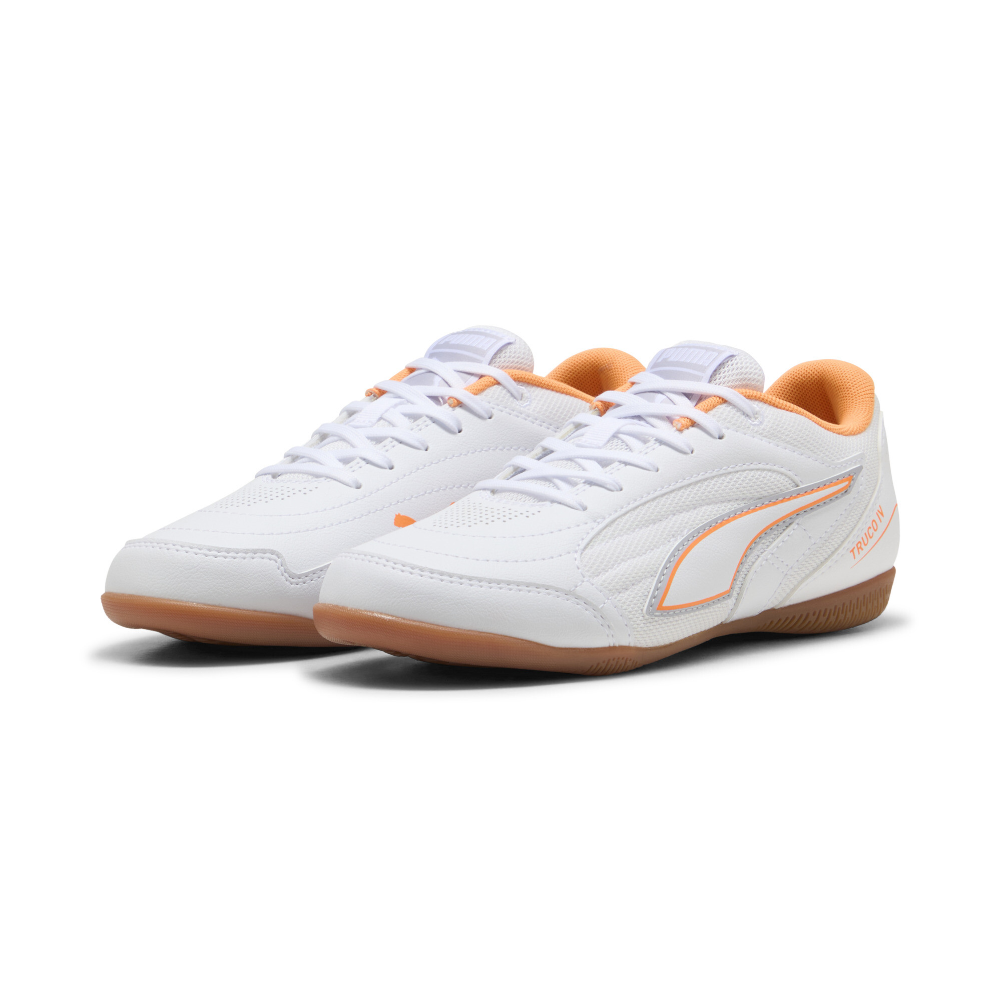 PUMA TRUCO IV zaalvoetbalschoenen, Wit/Oranje/Zilver, Maat 37,5 thumbnail 6