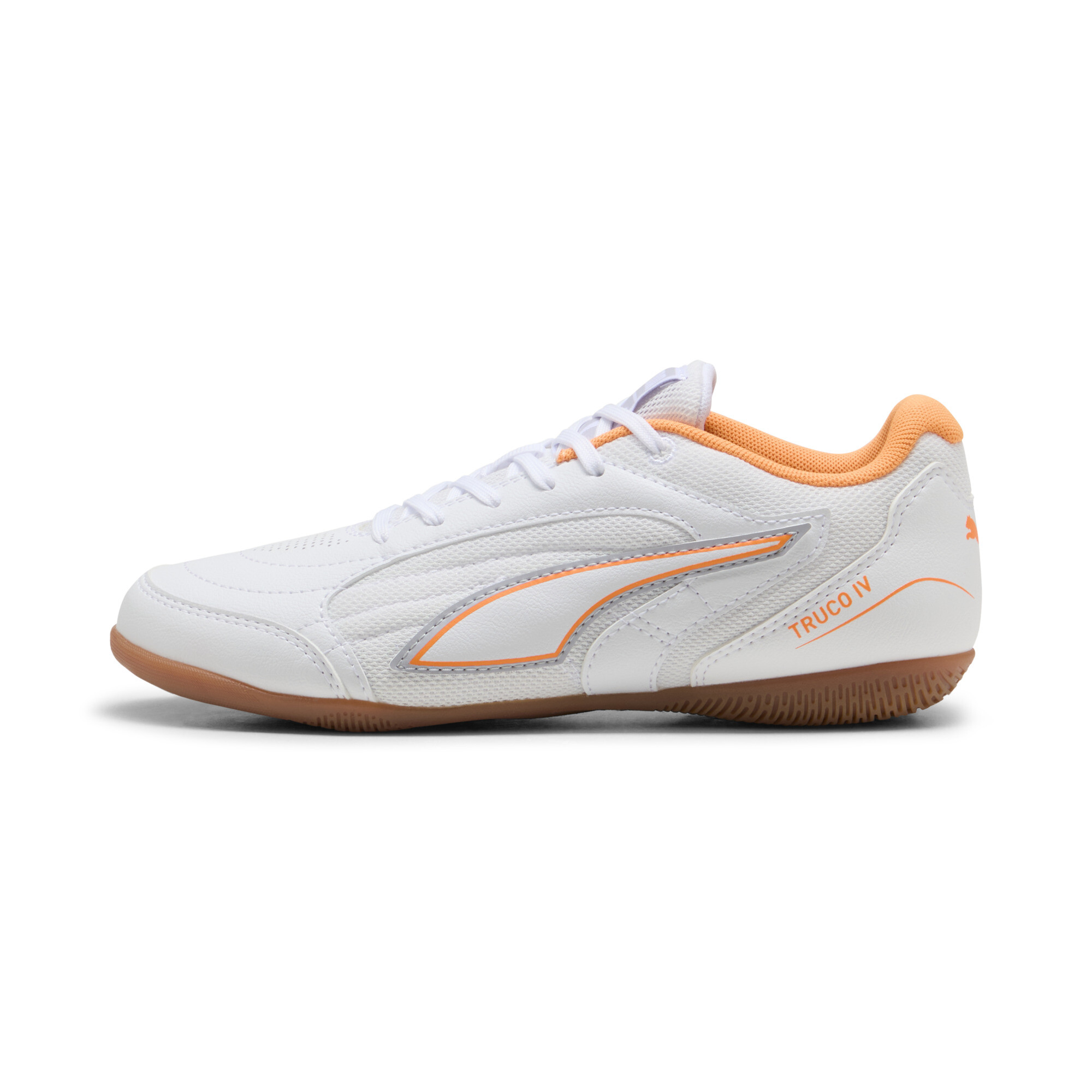 PUMA TRUCO IV zaalvoetbalschoenen, Wit/Oranje/Zilver, Maat 37,5