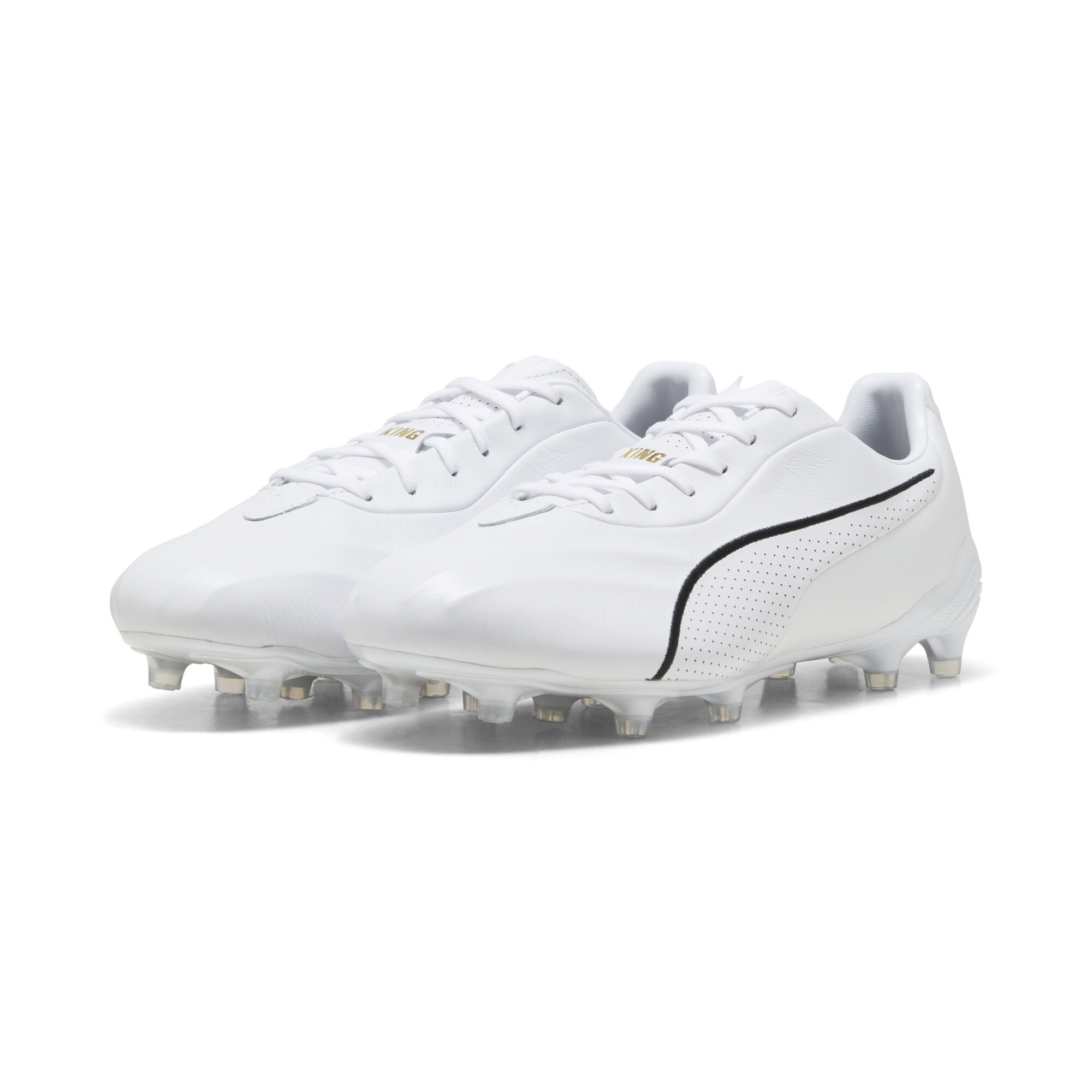 PUMA KING PLATINUM FG/AG uniseks voetbalschoenen, Zwart/Wit/Goud, Maat 38 thumbnail 6