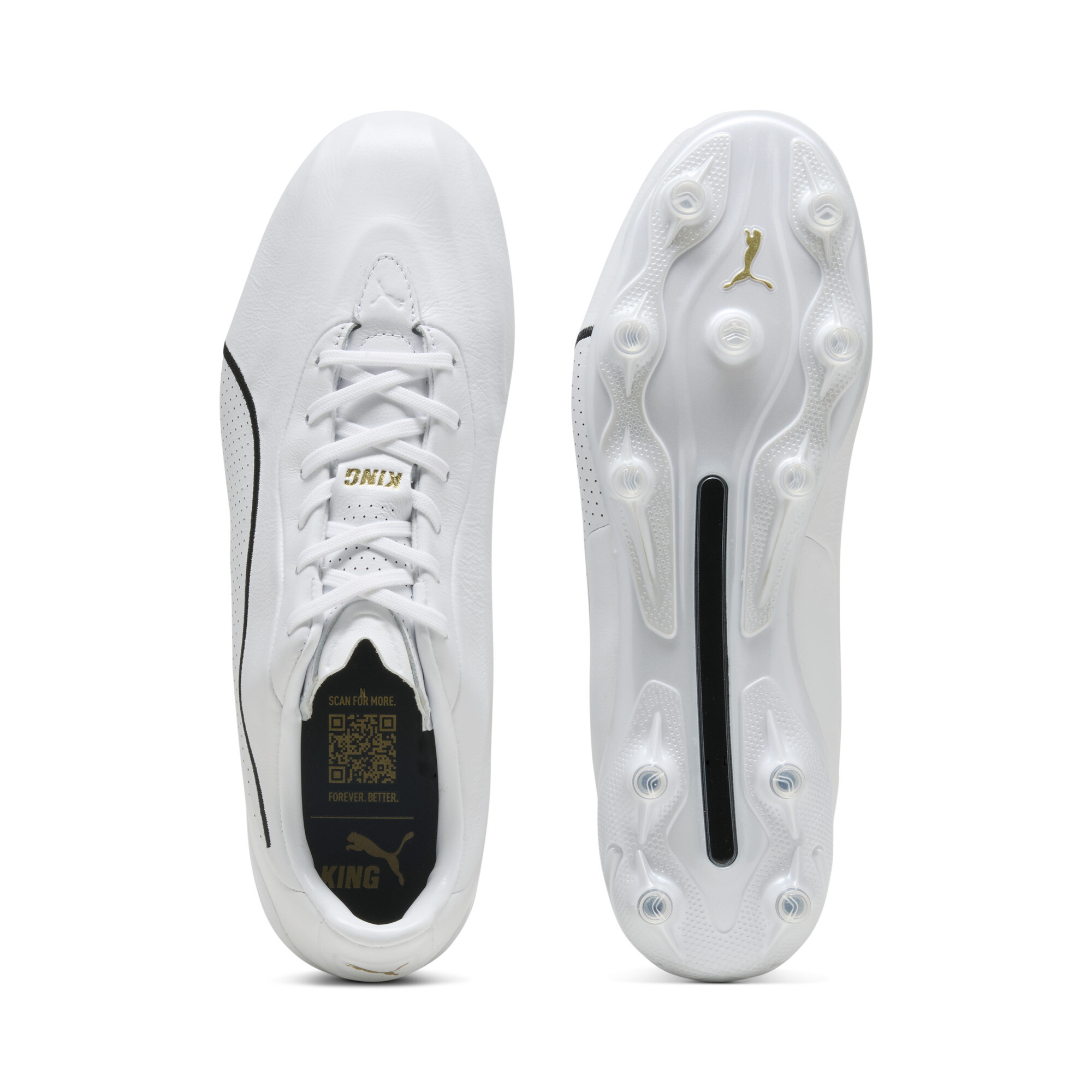 PUMA KING PLATINUM FG/AG uniseks voetbalschoenen, Zwart/Wit/Goud, Maat 38 thumbnail 4