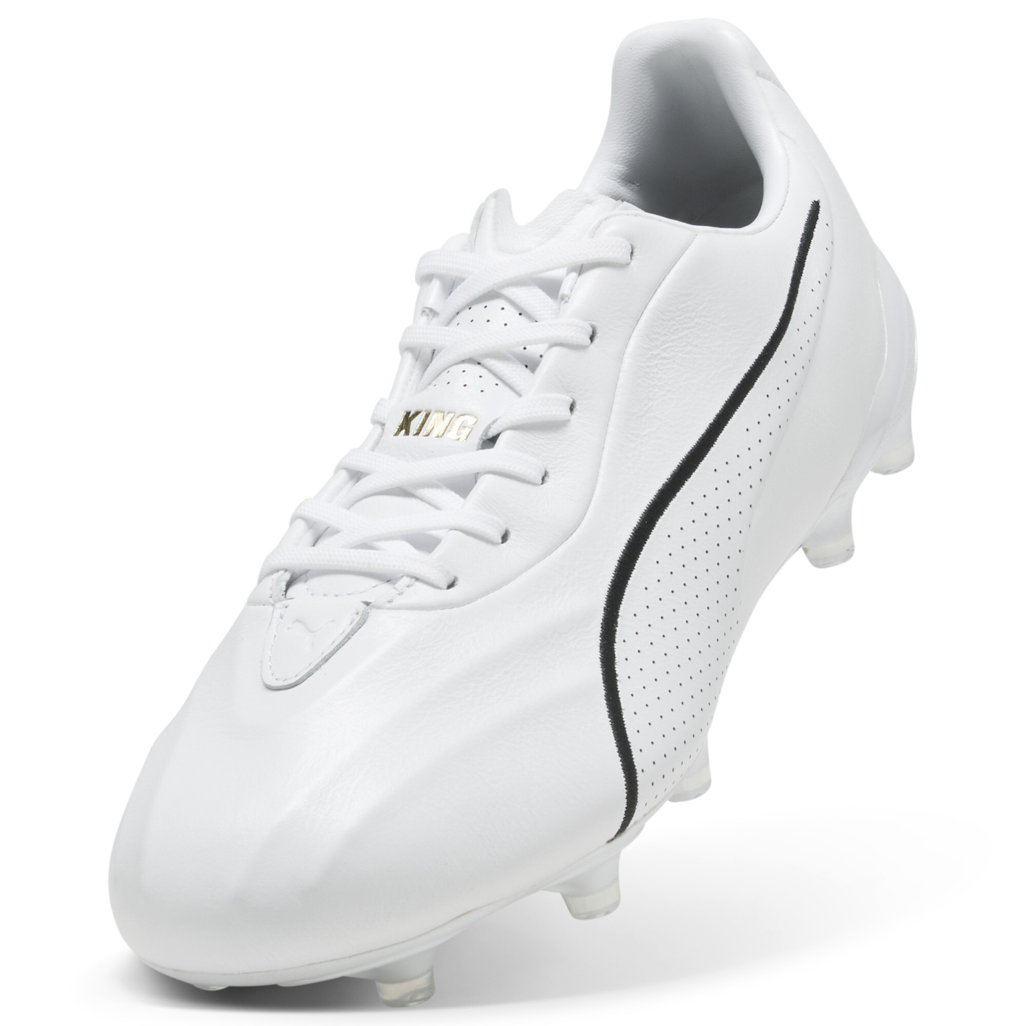 PUMA KING PLATINUM FG/AG uniseks voetbalschoenen, Zwart/Wit/Goud, Maat 38 thumbnail 2